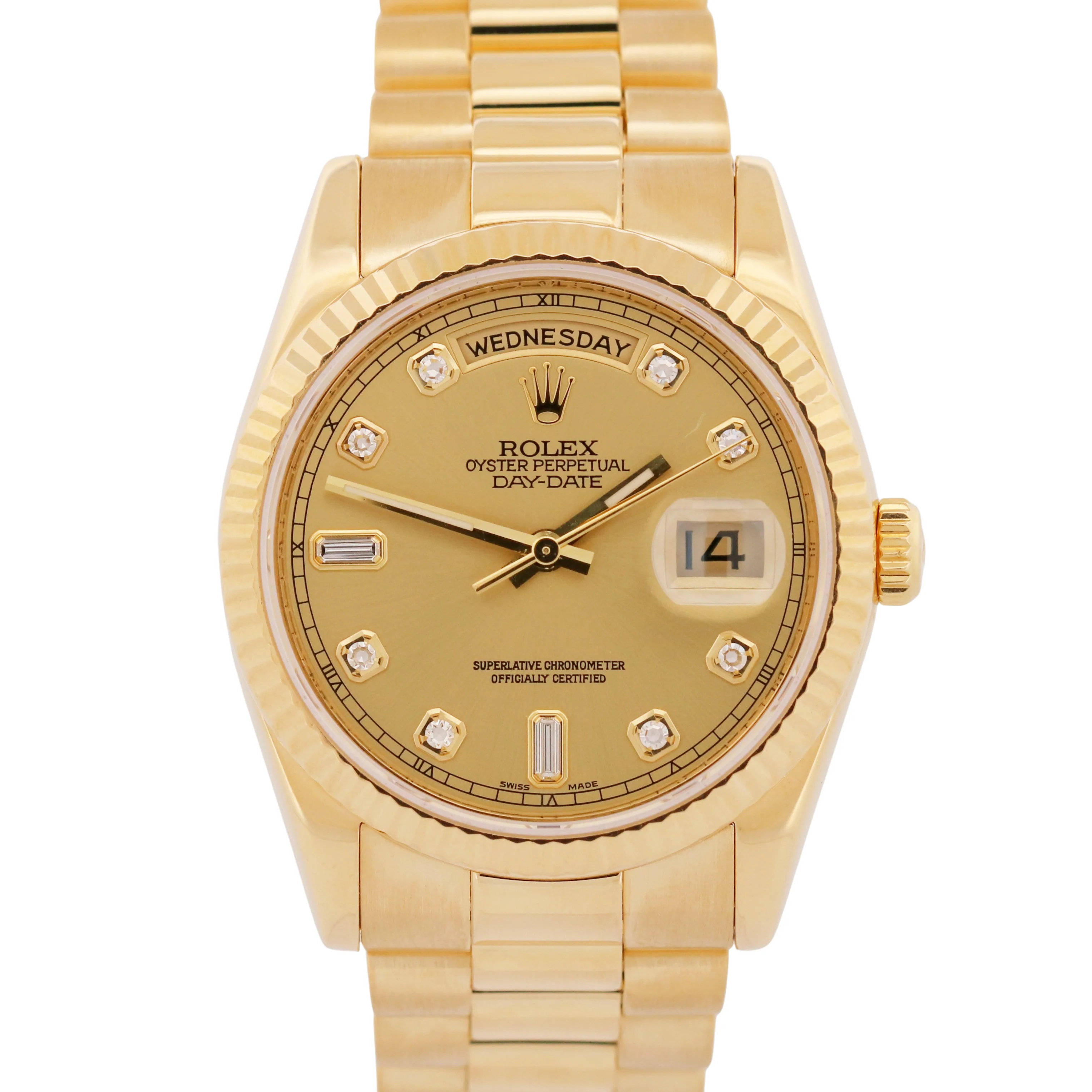 Rolex Day-Date 118238 Factory Champagne DIAMOND Rehaut HEAVY BAND 18K Gold 36mm