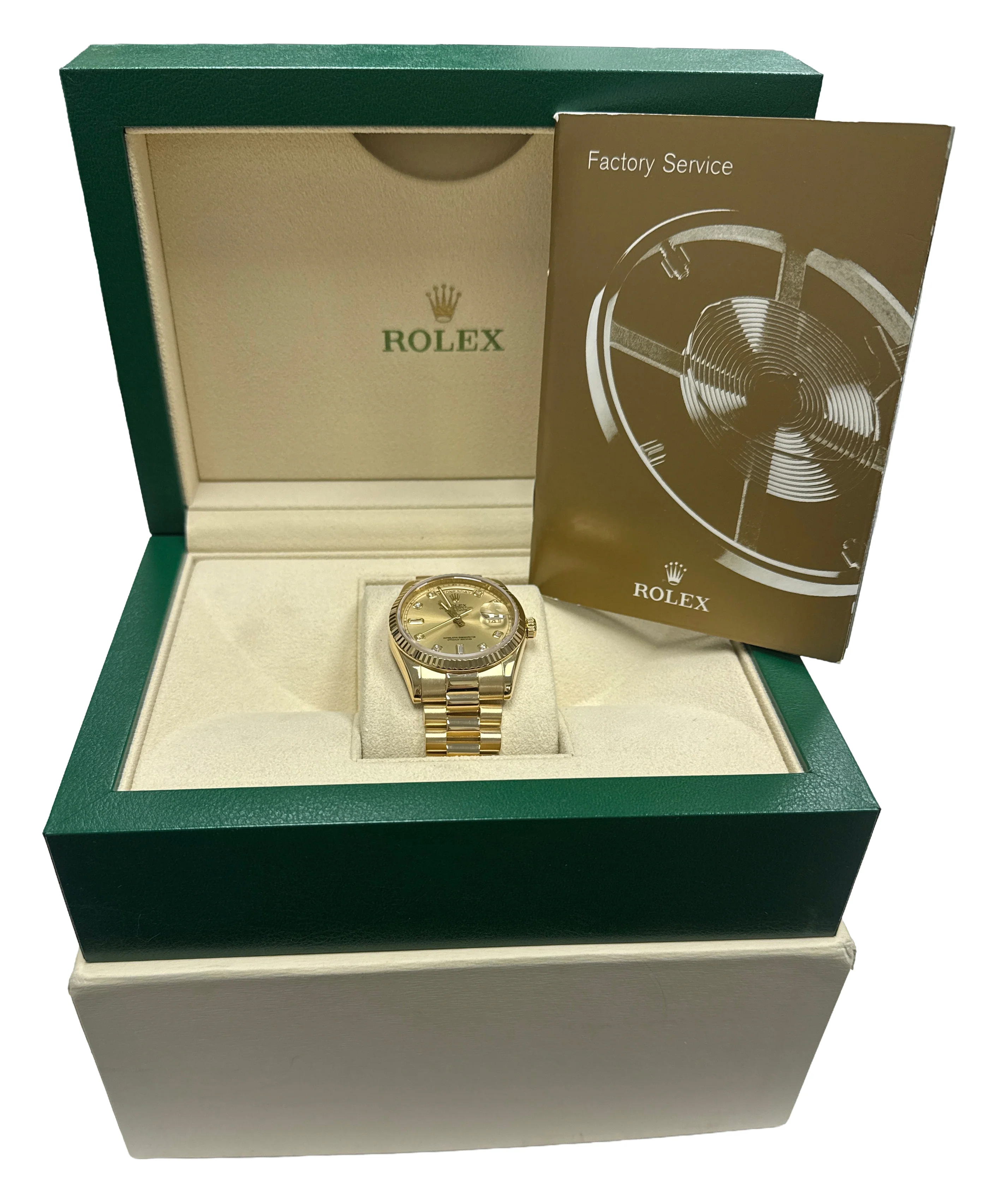 Rolex Day-Date 118238 Factory Champagne DIAMOND Rehaut HEAVY BAND 18K Gold 36mm - Image 2