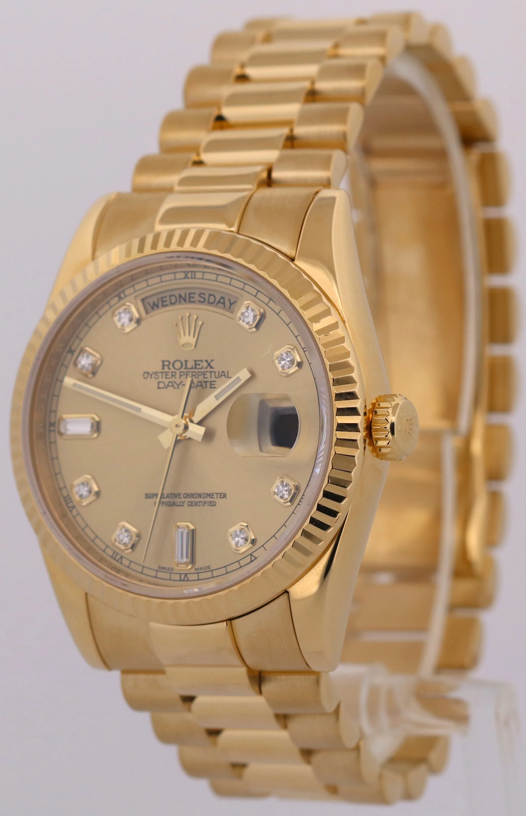 Rolex Day-Date 118238 Factory Champagne DIAMOND Rehaut HEAVY BAND 18K Gold 36mm - Image 3