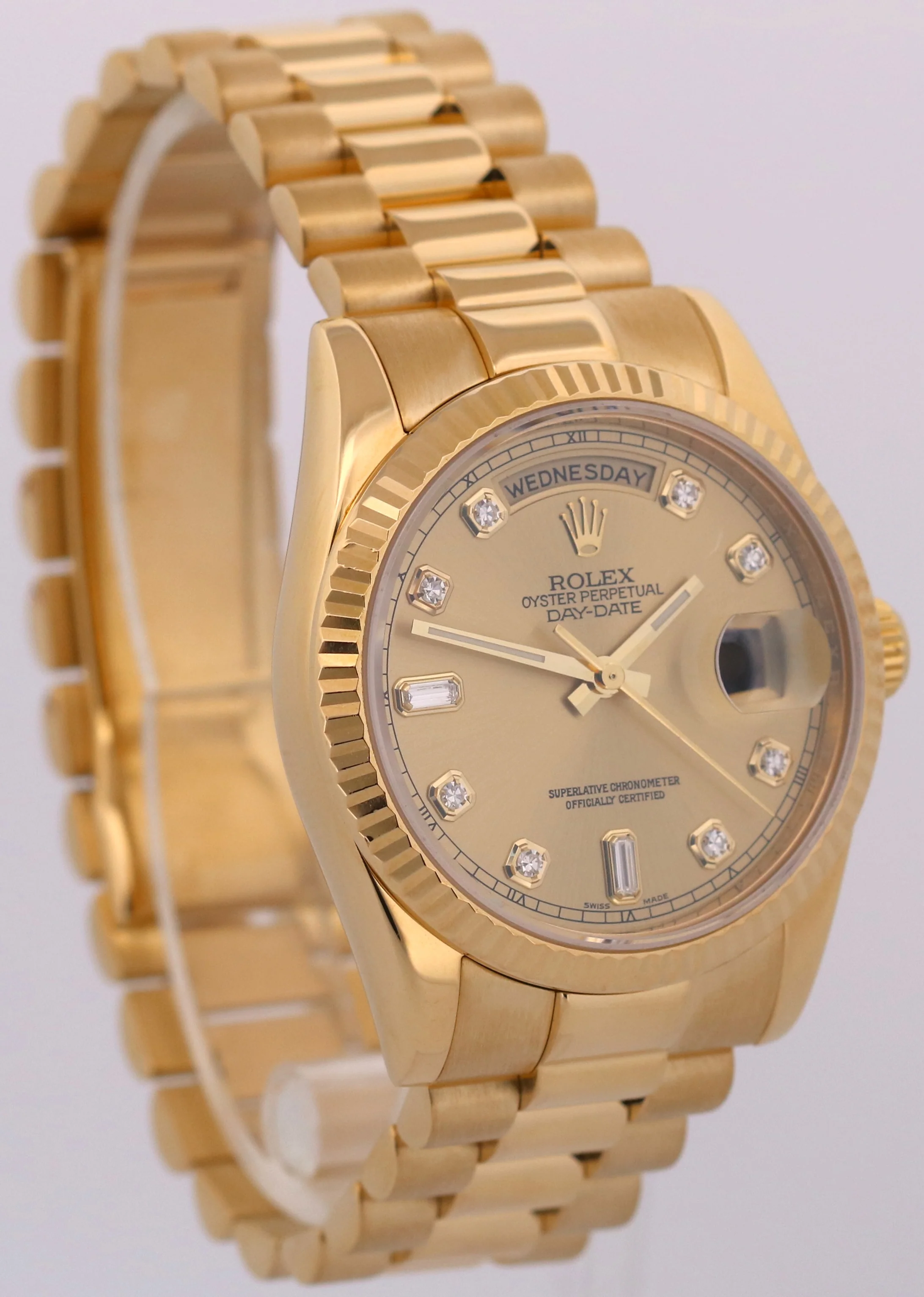 Rolex Day-Date 118238 Factory Champagne DIAMOND Rehaut HEAVY BAND 18K Gold 36mm - Image 4