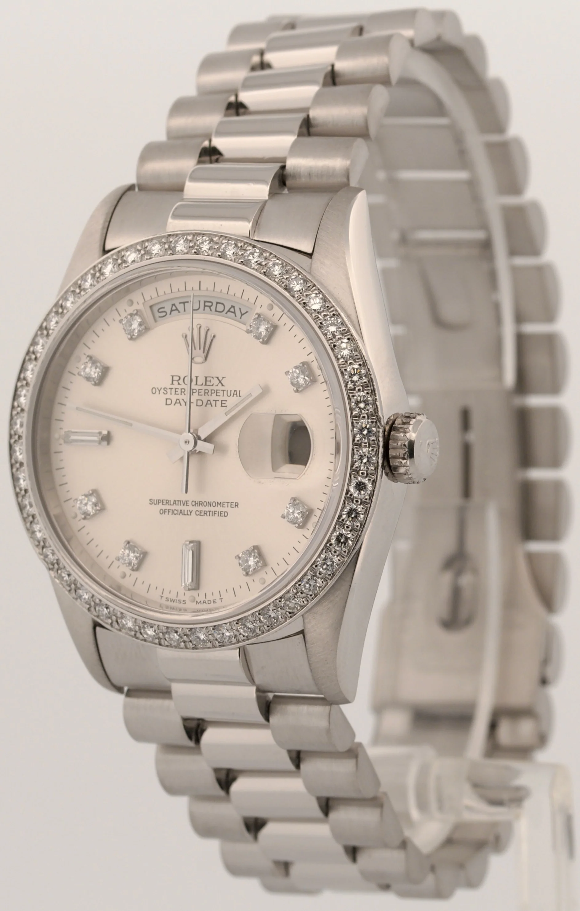 Rolex Day-Date President FACTORY SILVER DIAMOND 36mm 950 Platinum Watch 18346 - Image 3