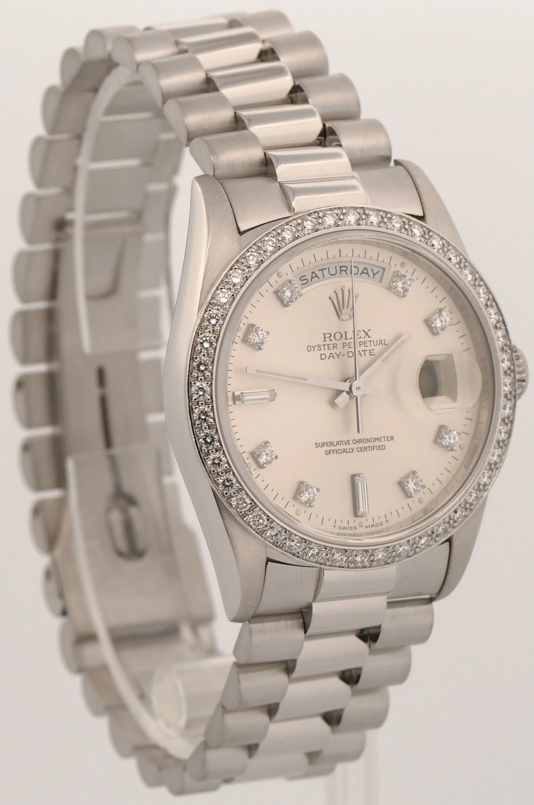 Rolex Day-Date President FACTORY SILVER DIAMOND 36mm 950 Platinum Watch 18346 - Image 4