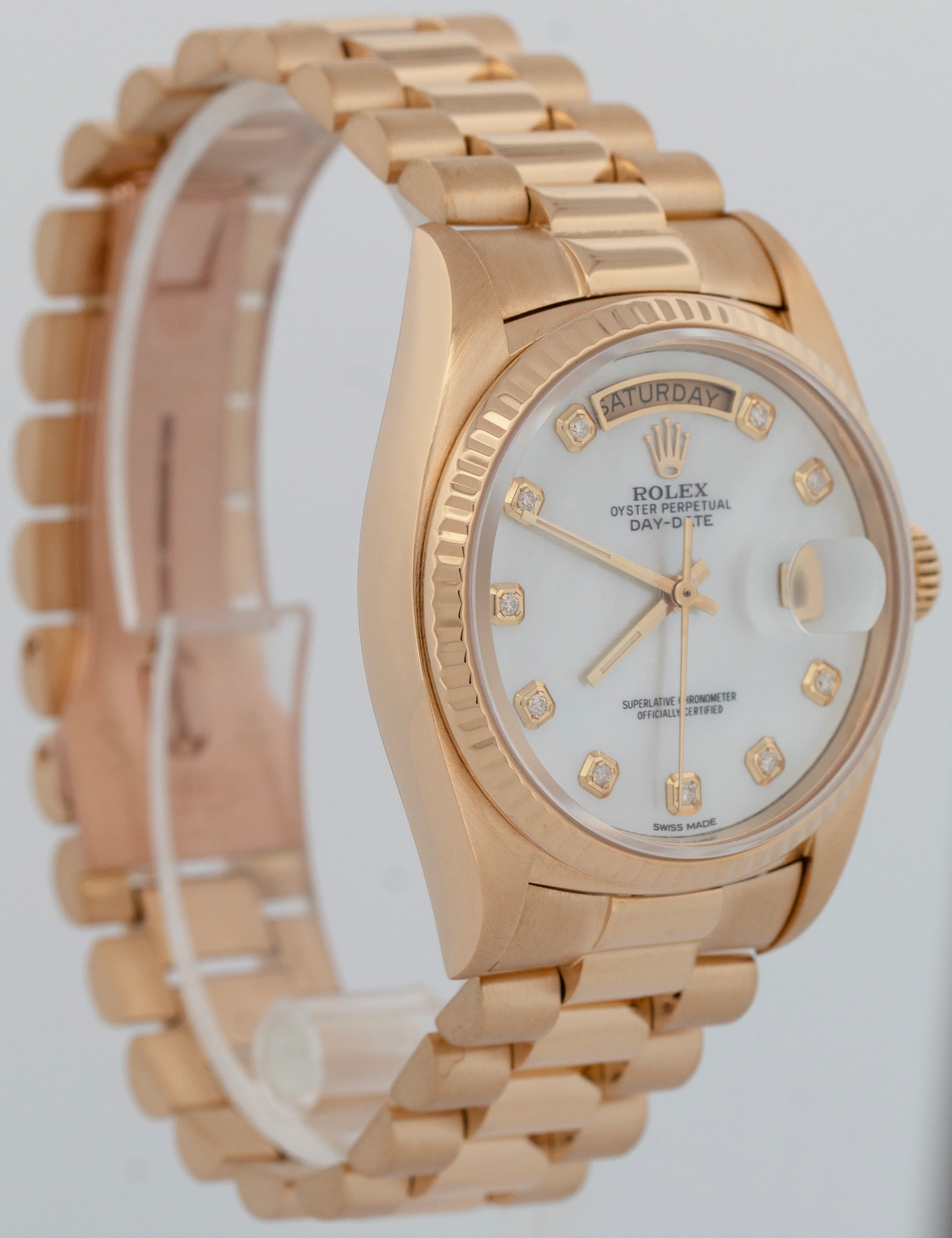 Rolex Day-Date President MOTHER OF PEARL Diamond 36mm 18K Gold Fluted 18048 - Image 3