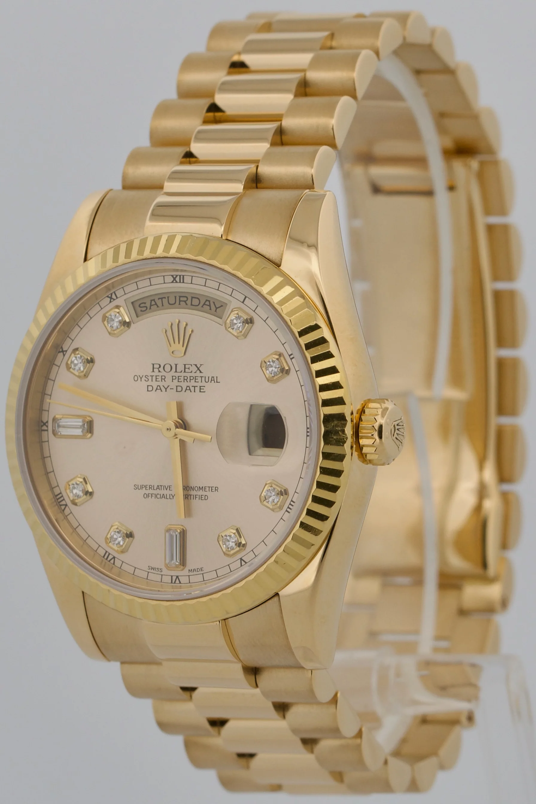 Rolex Day-Date President SILVER DIAMOND 18K Yellow Gold Fluted 36mm 118238 BOX - Image 4