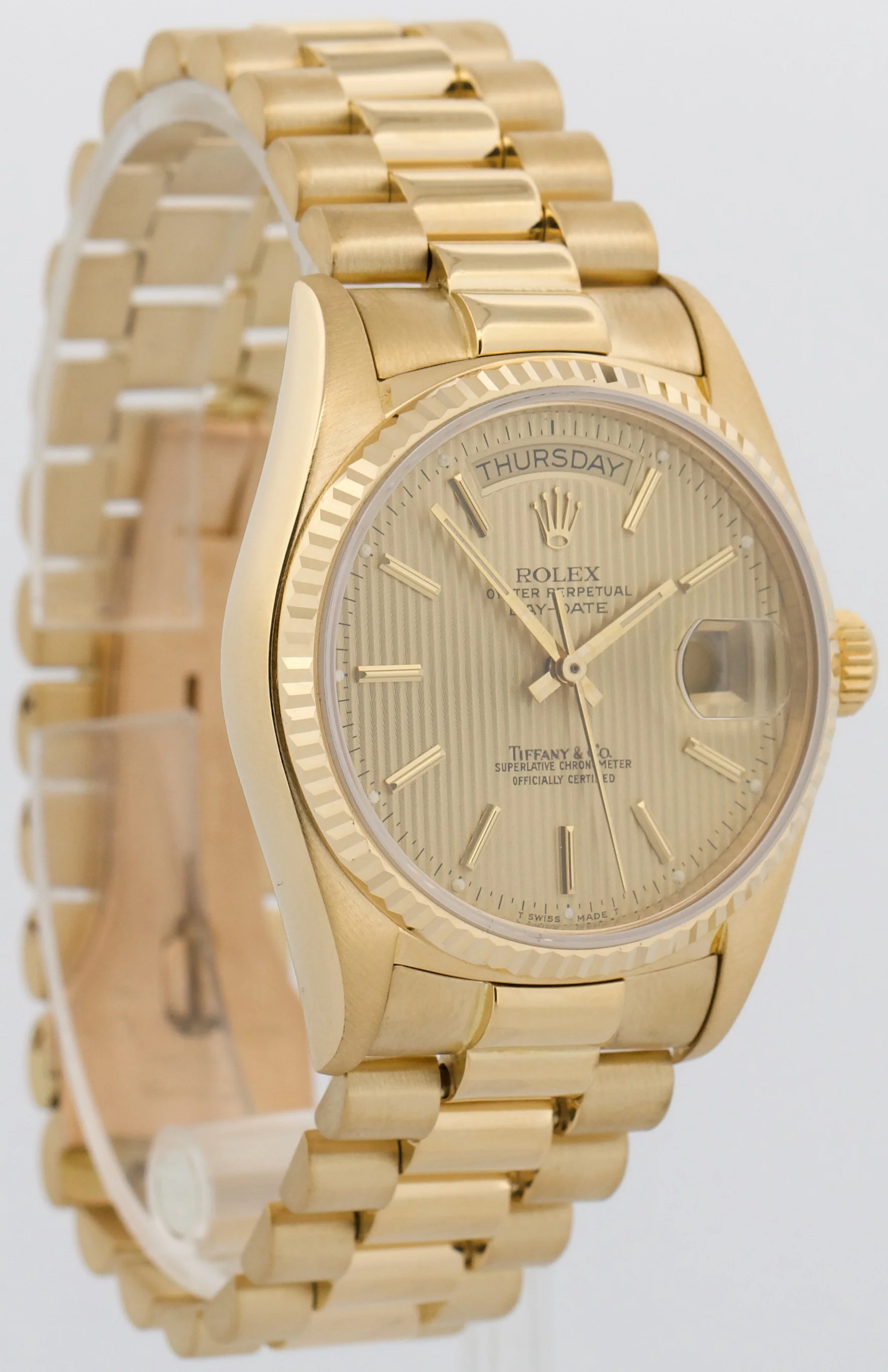 Rolex Day-Date President TIFFANY CHAMPAGNE TAPESTRY 36mm 18K Yellow Gold 18038 - Image 4