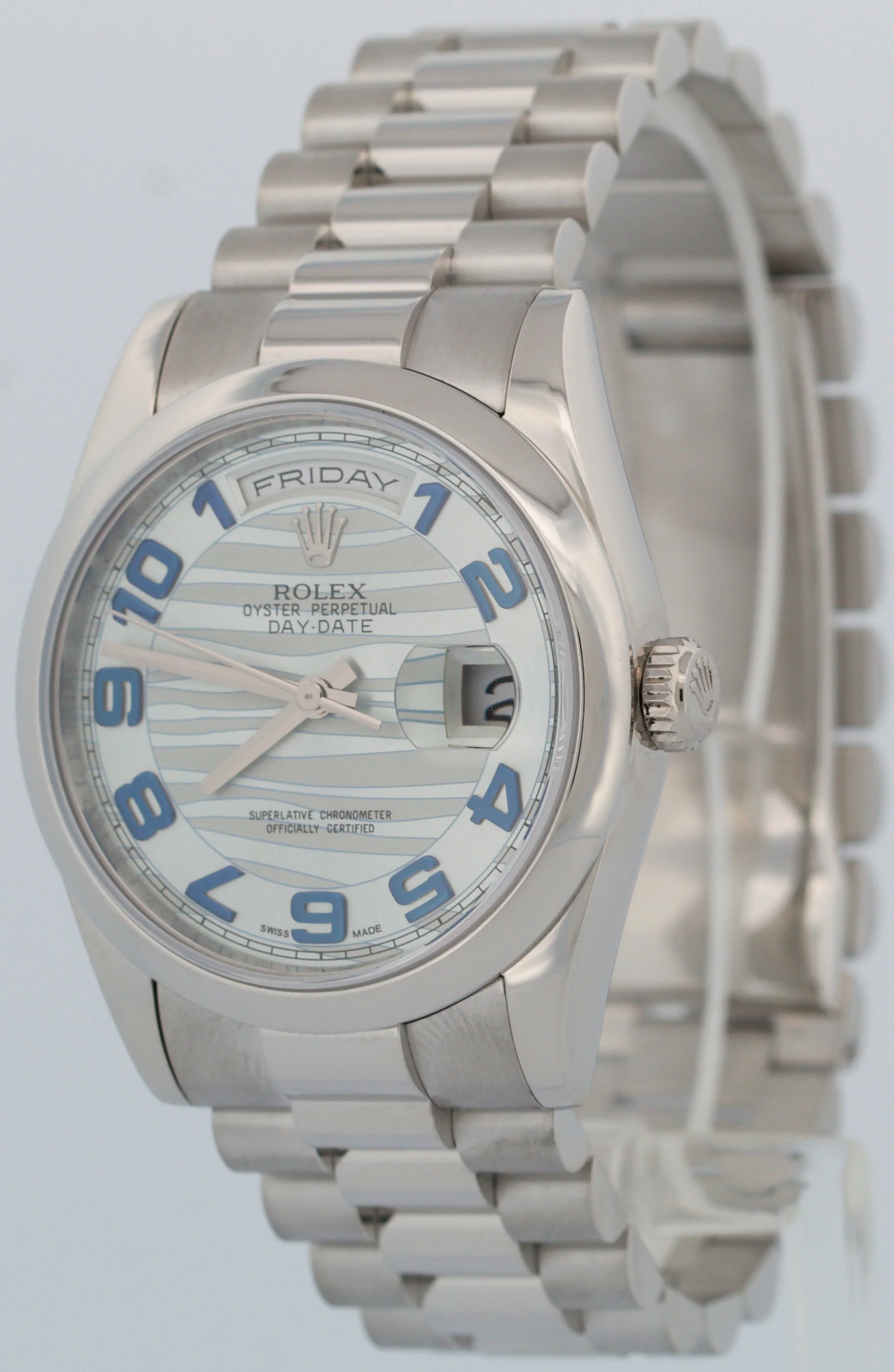 Rolex Day-Date Presidential 36mm GLACIER BLUE WAVE 950 Platinum Watch 118206 BOX - Image 3