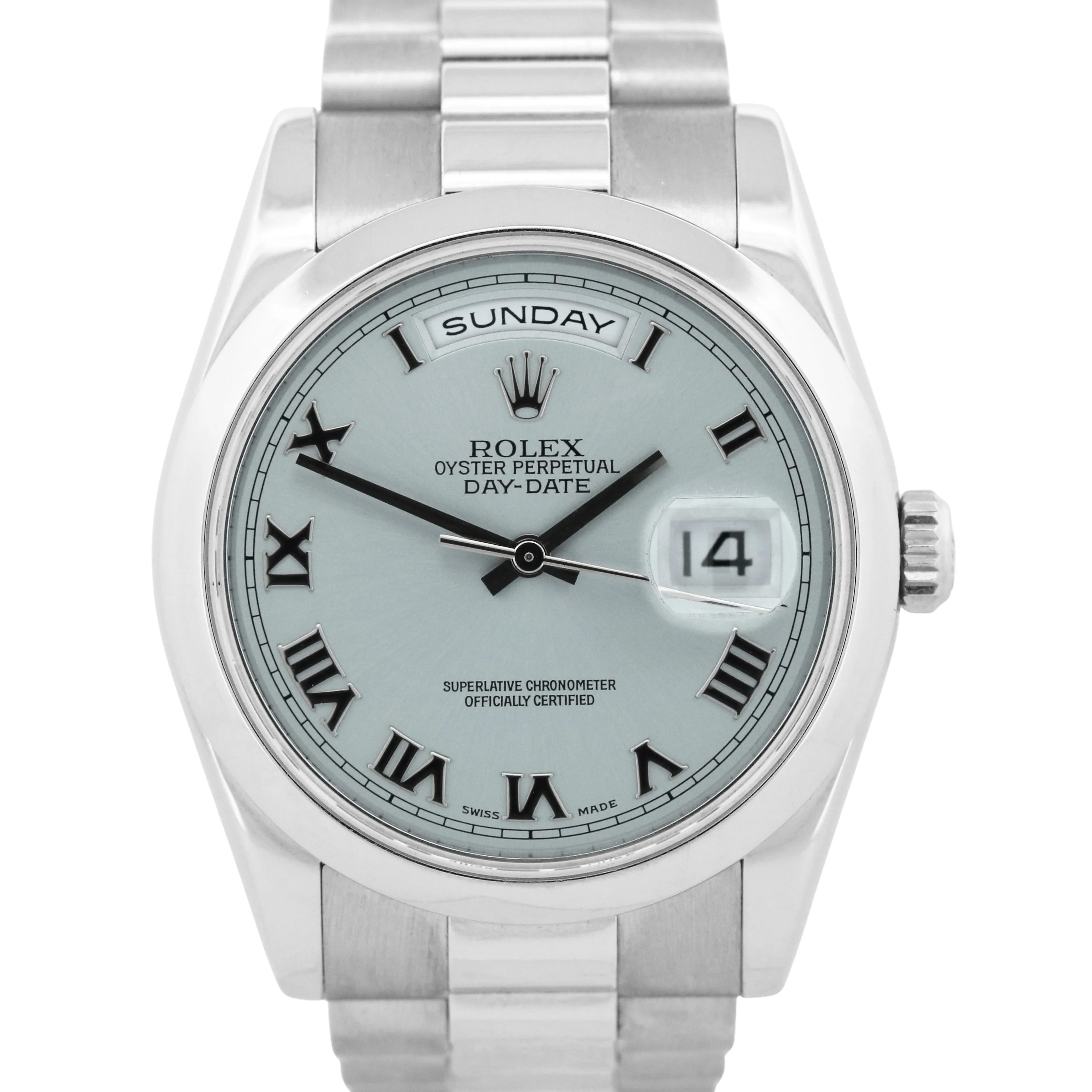 Rolex Day-Date Presidential 36mm GLACIER ICE BLUE ROMAN 950 Platinum 118206