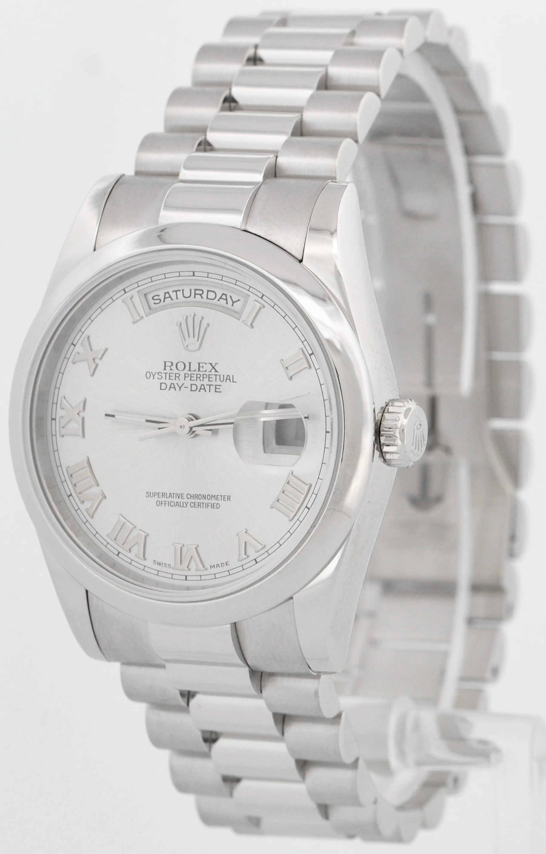 Rolex Day-Date Presidential 36mm SILVER ROMAN 950 Platinum 118206 Watch BOX - Image 3