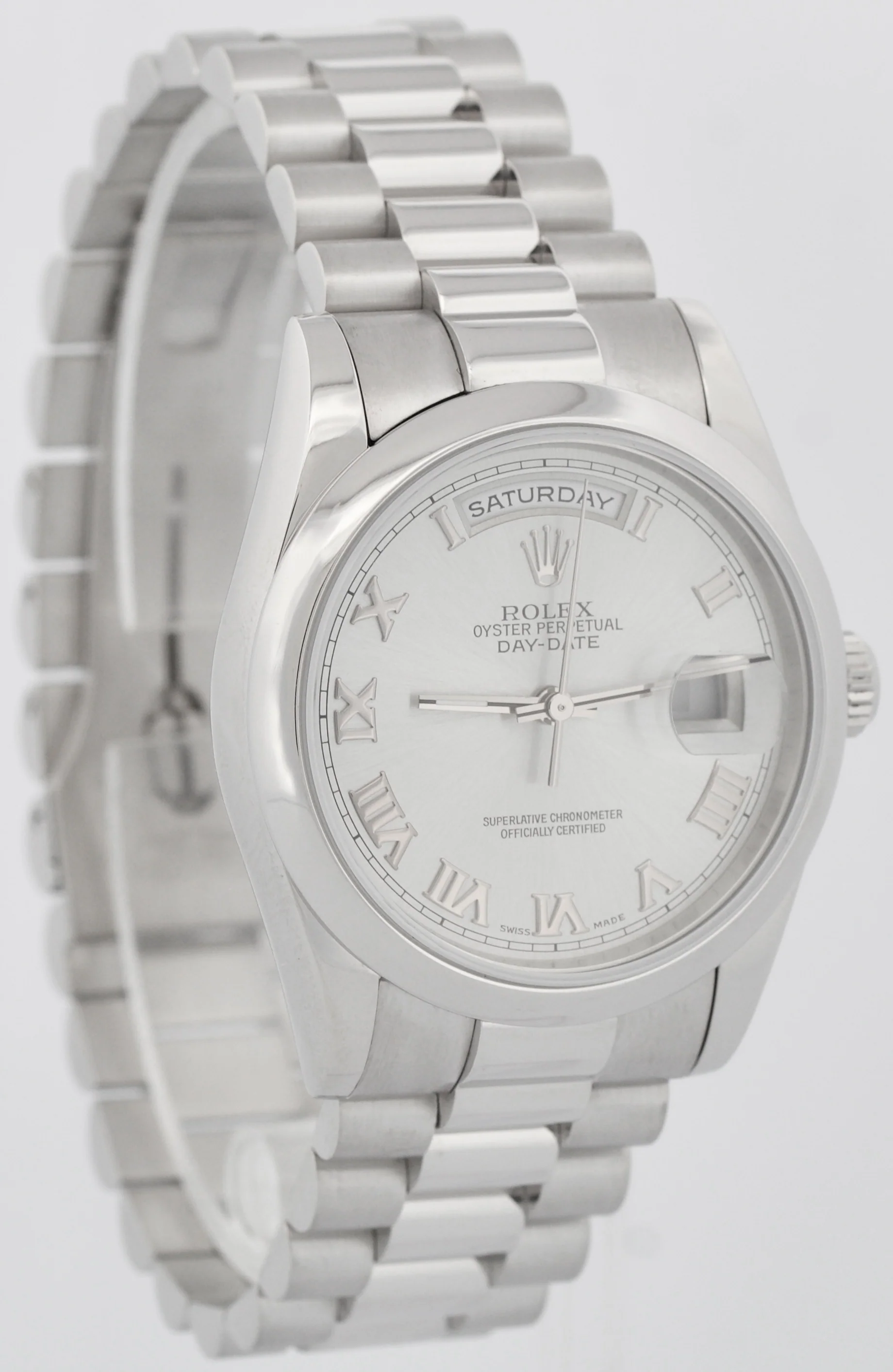 Rolex Day-Date Presidential 36mm SILVER ROMAN 950 Platinum 118206 Watch BOX - Image 4