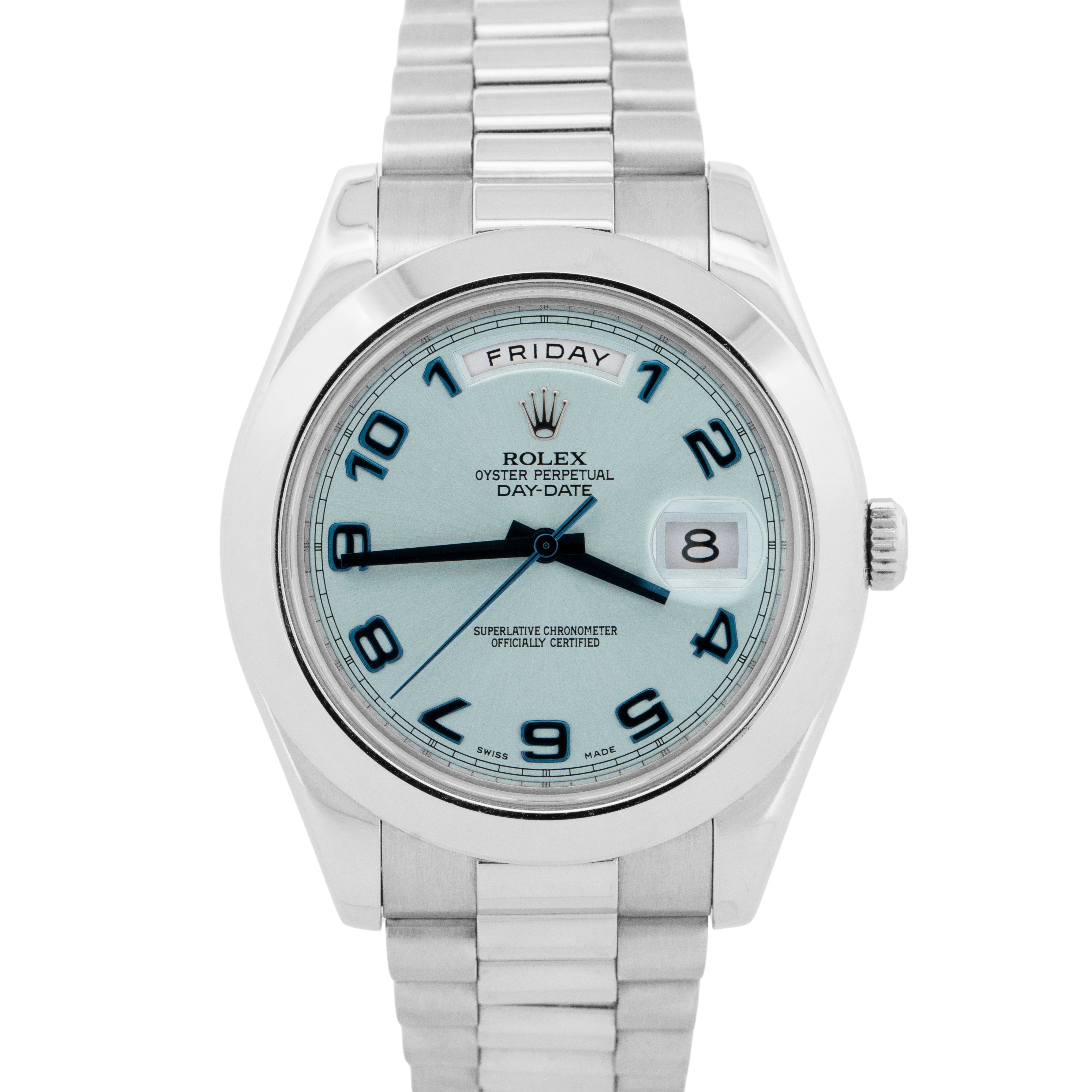 Rolex Day-Date Presidential GLACIER BLUE 41mm Arabic Platinum 218206 Watch BOX