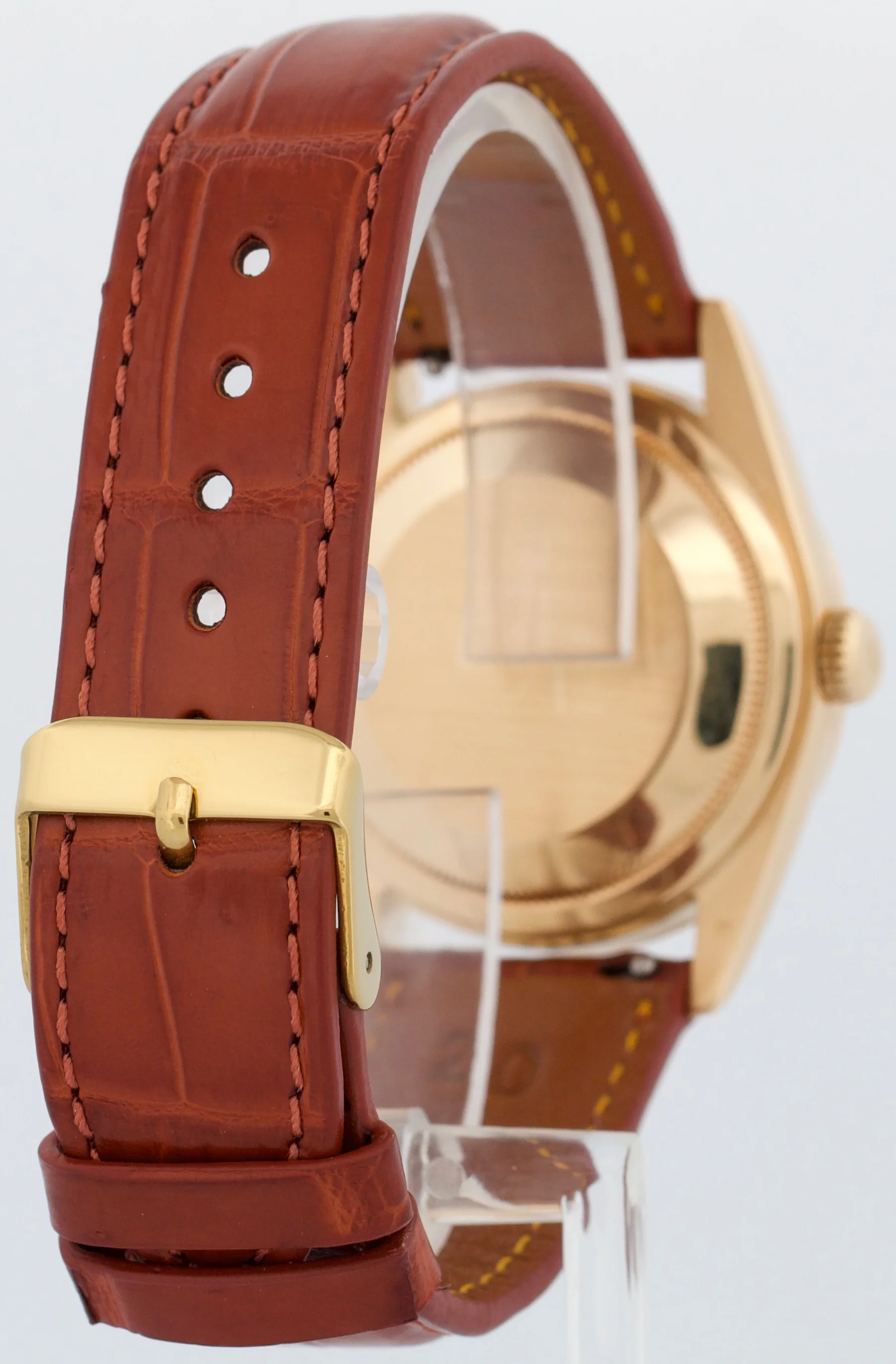 Rolex Day-Date WHITE 18K Yellow Gold Smooth Brown Leather 36mm Watch 118208 - Image 5