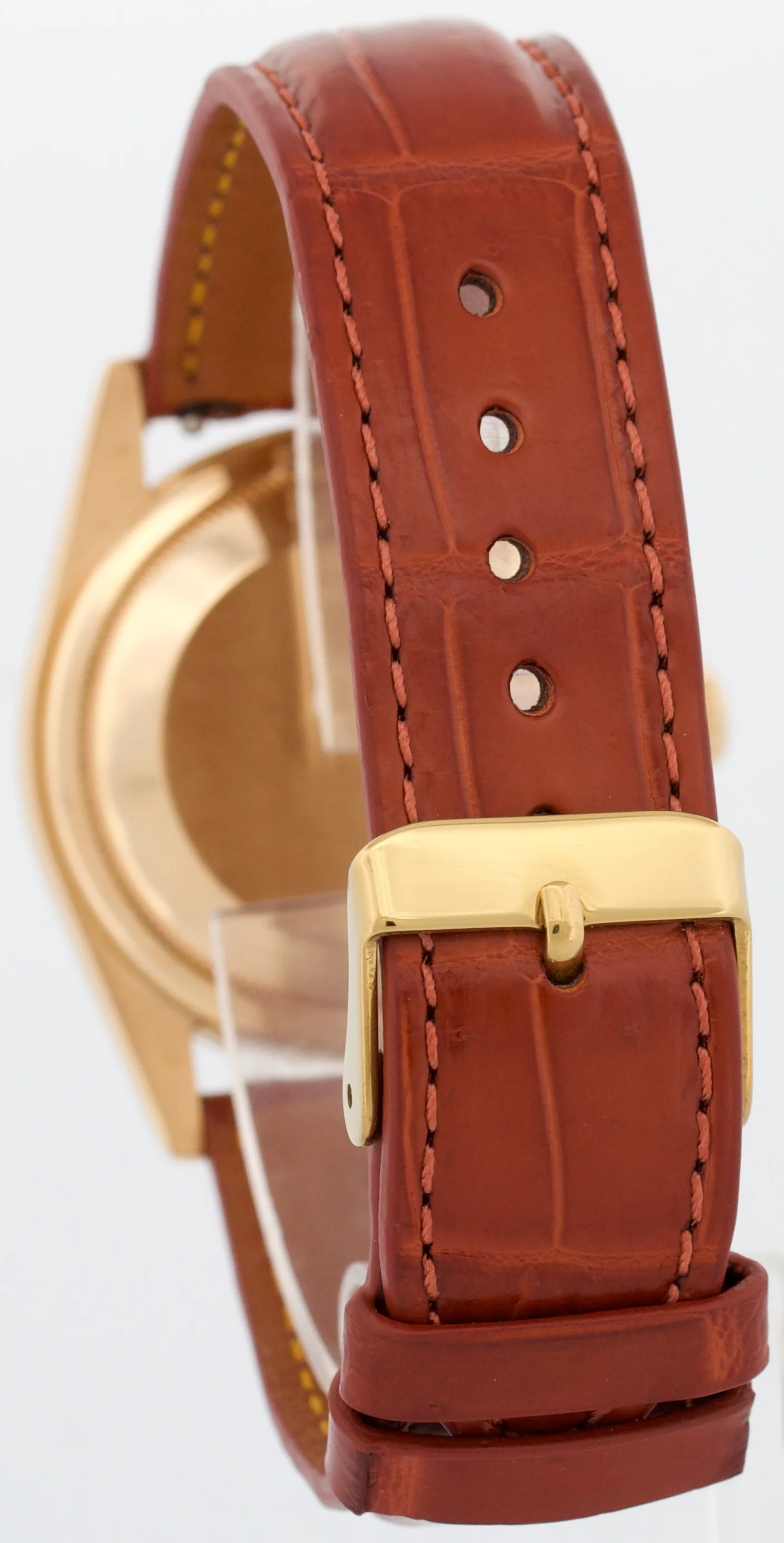 Rolex Day-Date WHITE 18K Yellow Gold Smooth Brown Leather 36mm Watch 118208 - Image 6
