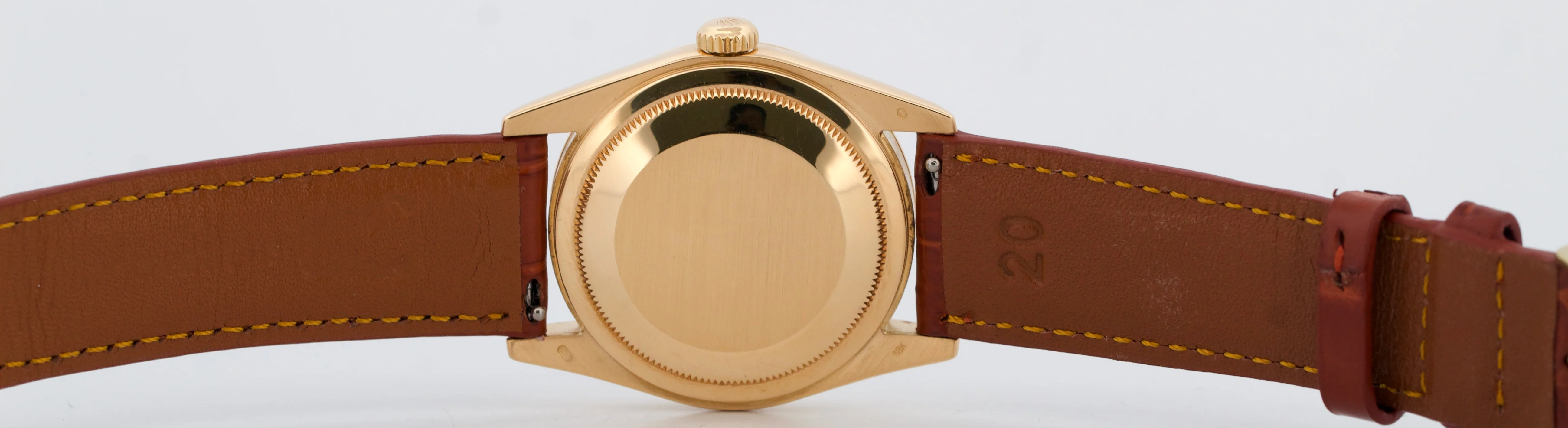 Rolex Day-Date WHITE 18K Yellow Gold Smooth Brown Leather 36mm Watch 118208 - Image 7