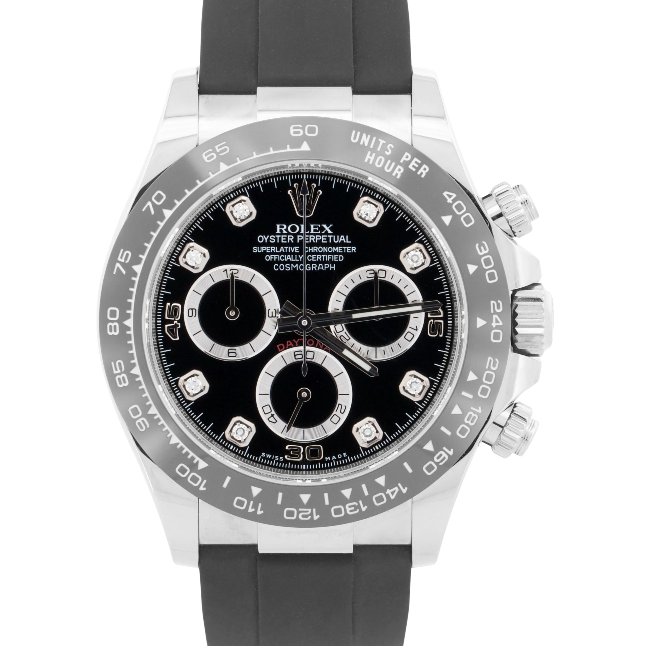 Rolex Daytona BLACK DIAMOND 18K White Gold OYSTERFLEX Rubber 40mm 116519 LN BOX