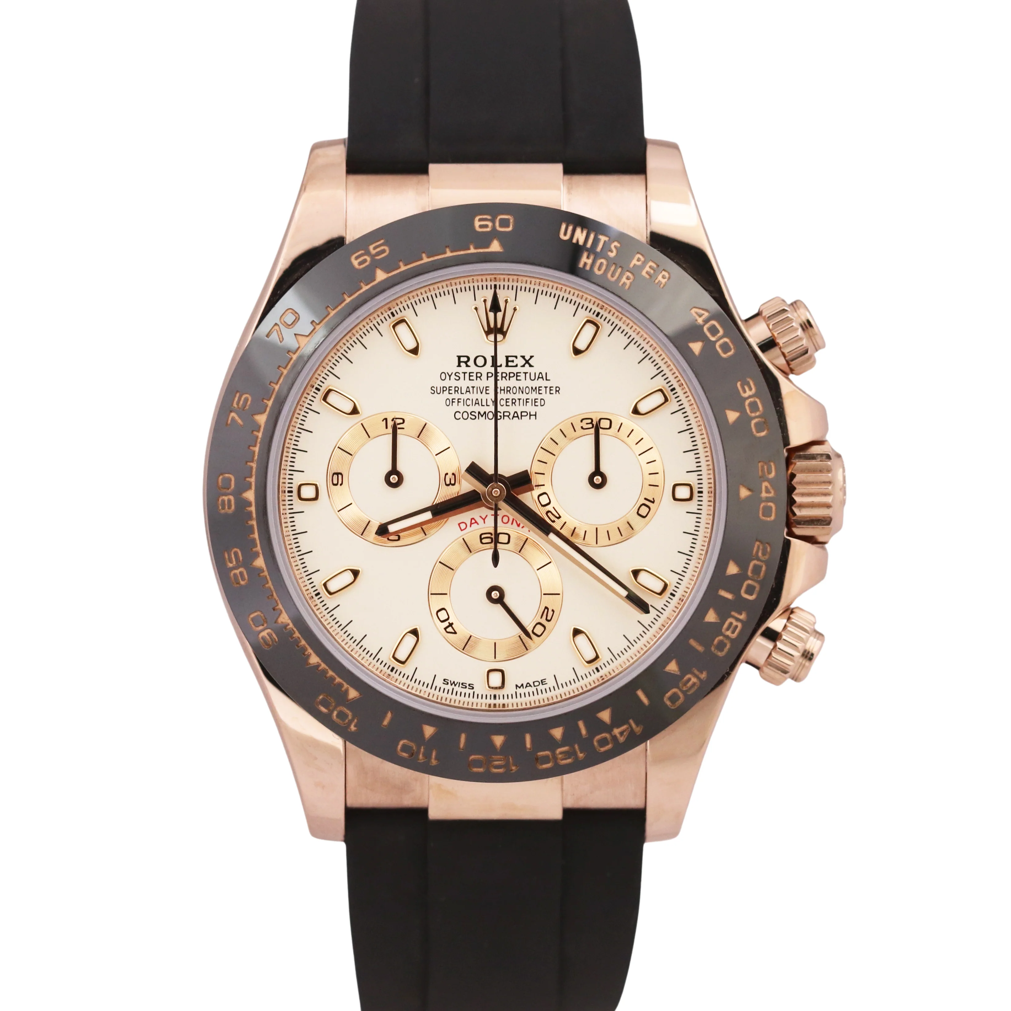 Oysterflex Rolex Daytona Cosmograph 18k Rose Gold IVORY 40mm Ceramic 116515 BOX
