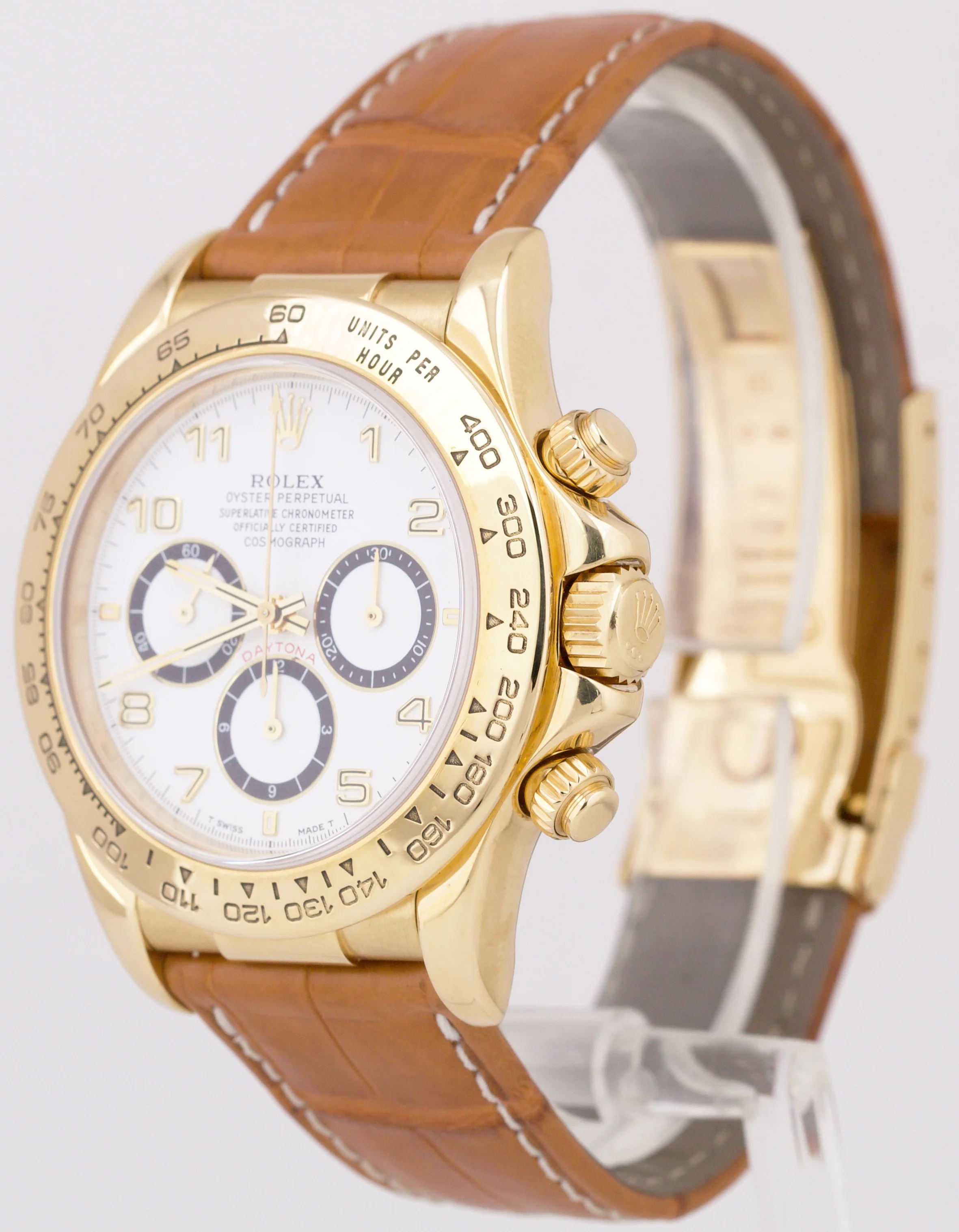 Rolex Daytona Cosmograph 18K Yellow Gold WHITE 40mm Brown Leather 16518 Watch - Image 3
