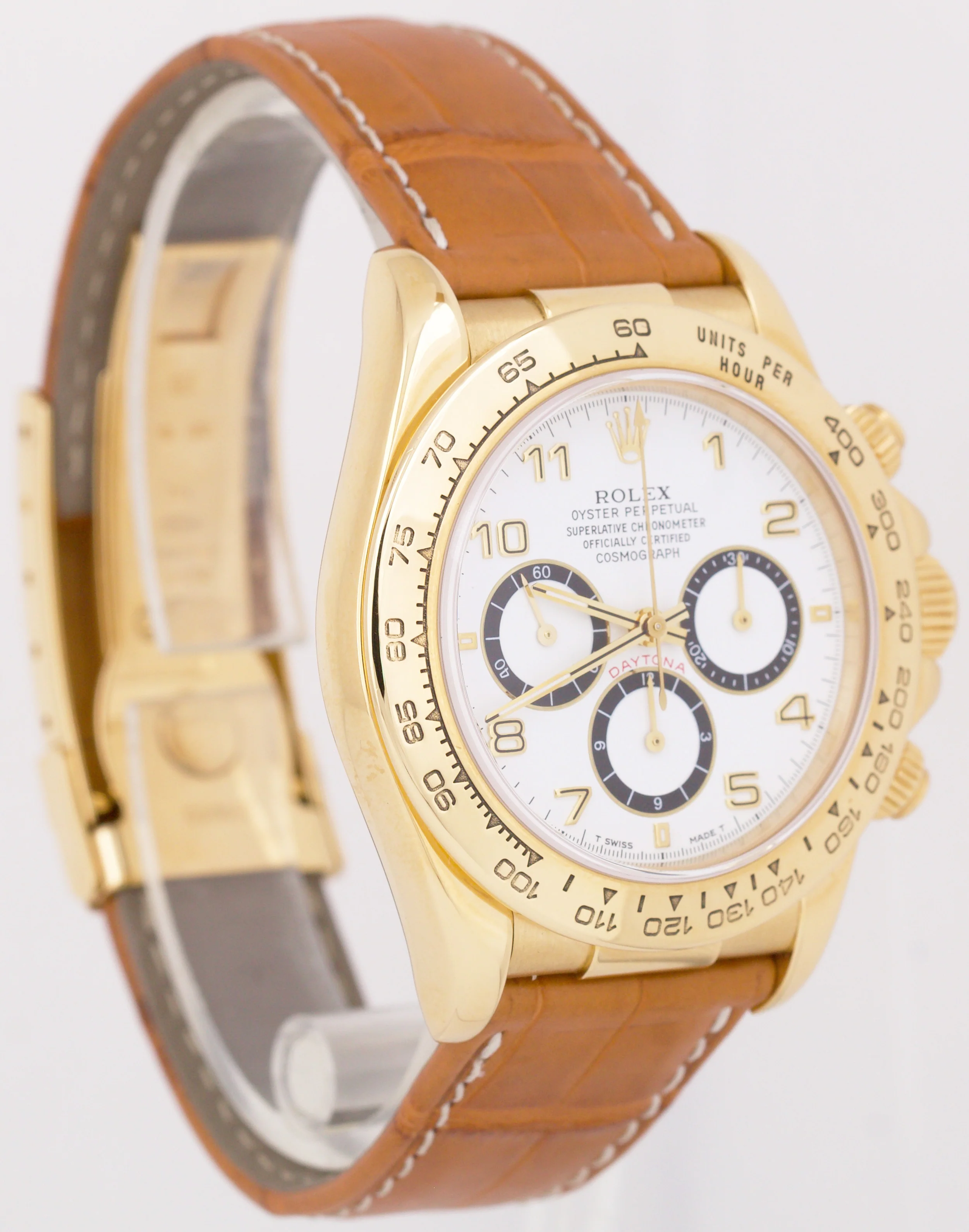 Rolex Daytona Cosmograph 18K Yellow Gold WHITE 40mm Brown Leather 16518 Watch - Image 4