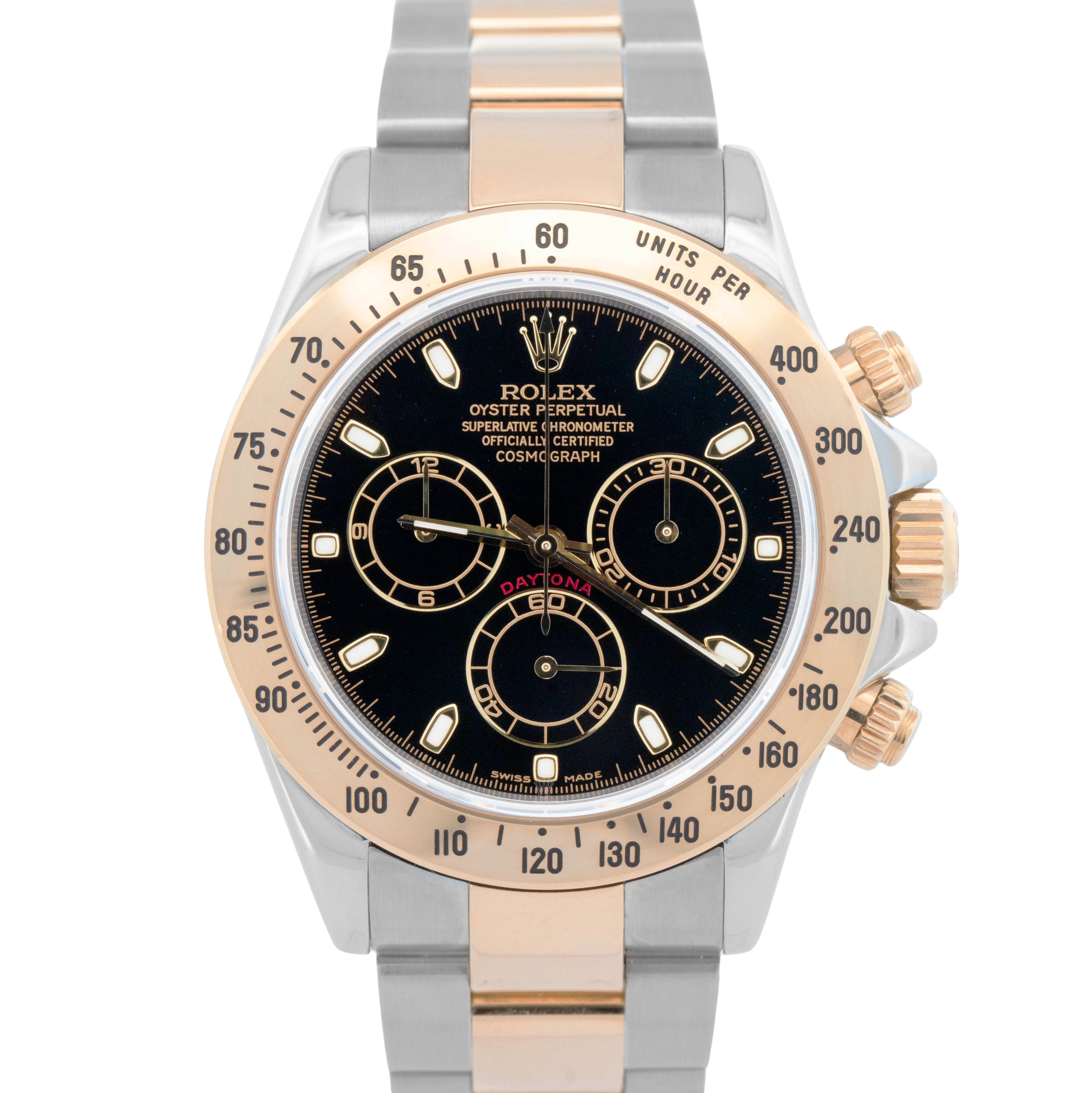 Rolex Daytona Cosmograph 40mm Black Two-Tone 18K Yellow Gold Steel Watch 116523