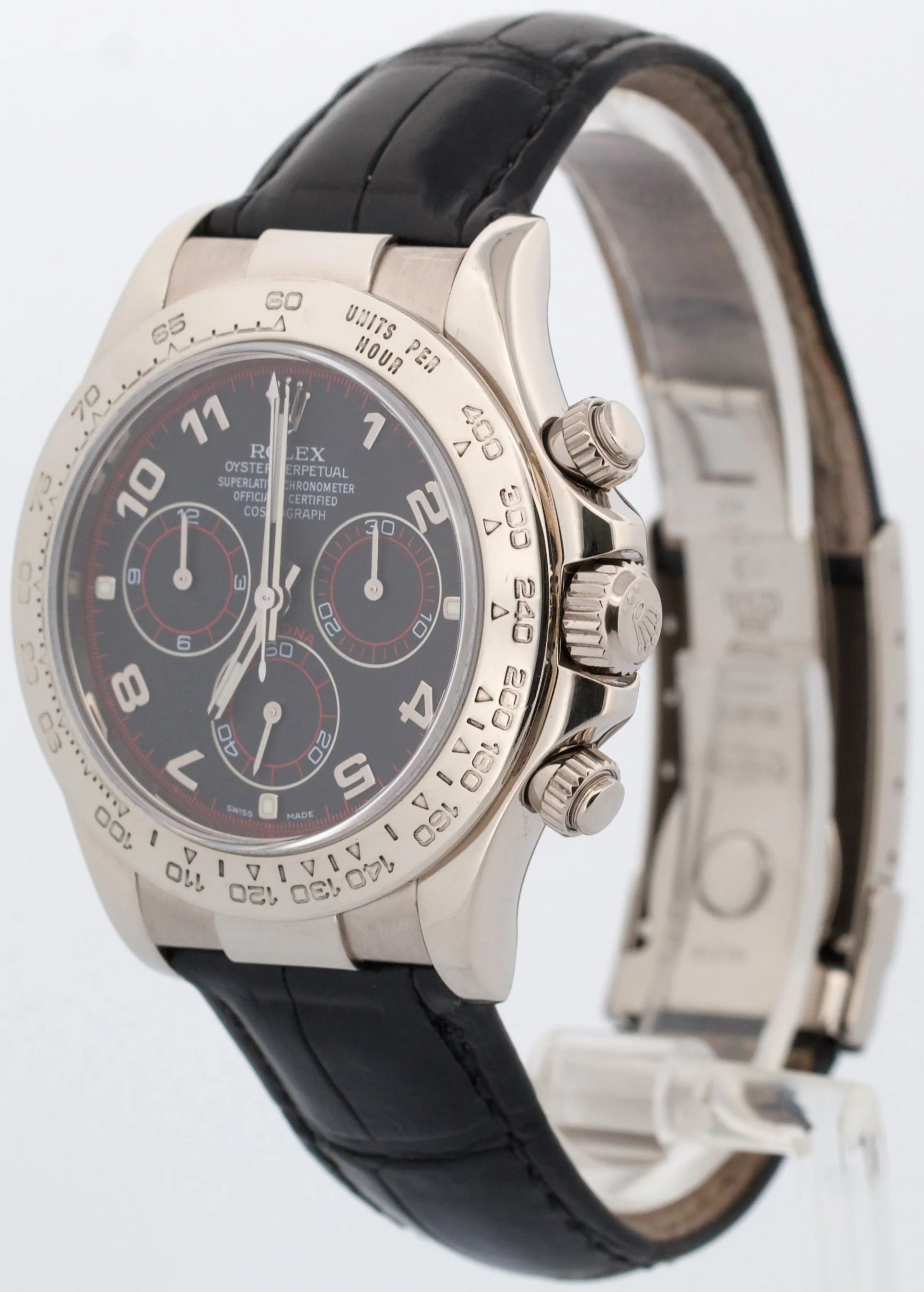 Rolex Daytona Cosmograph BLACK ARABIC RACING 18K White Gold LEATHER Watch 116519 - Image 3