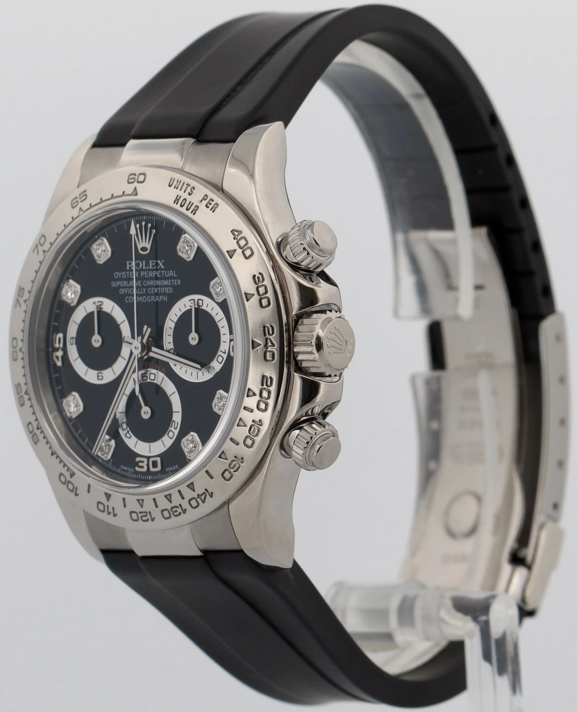 Rolex Daytona Cosmograph BLACK DIAMOND 18K White Gold RUBBER 40mm Watch 116519 - Image 3