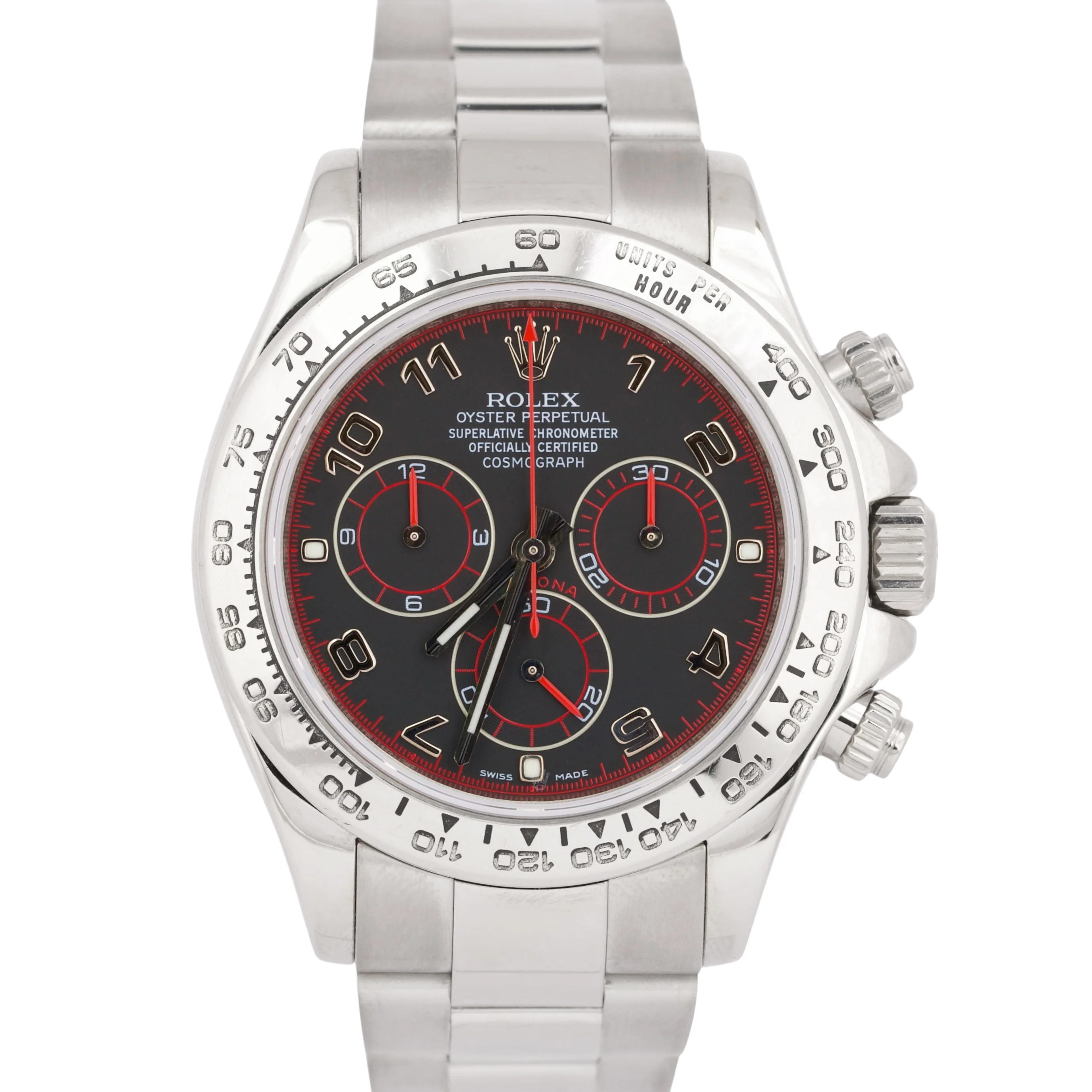 Rolex Daytona Cosmograph BLACK RACING Red 18K White Gold Oyster Watch 116509