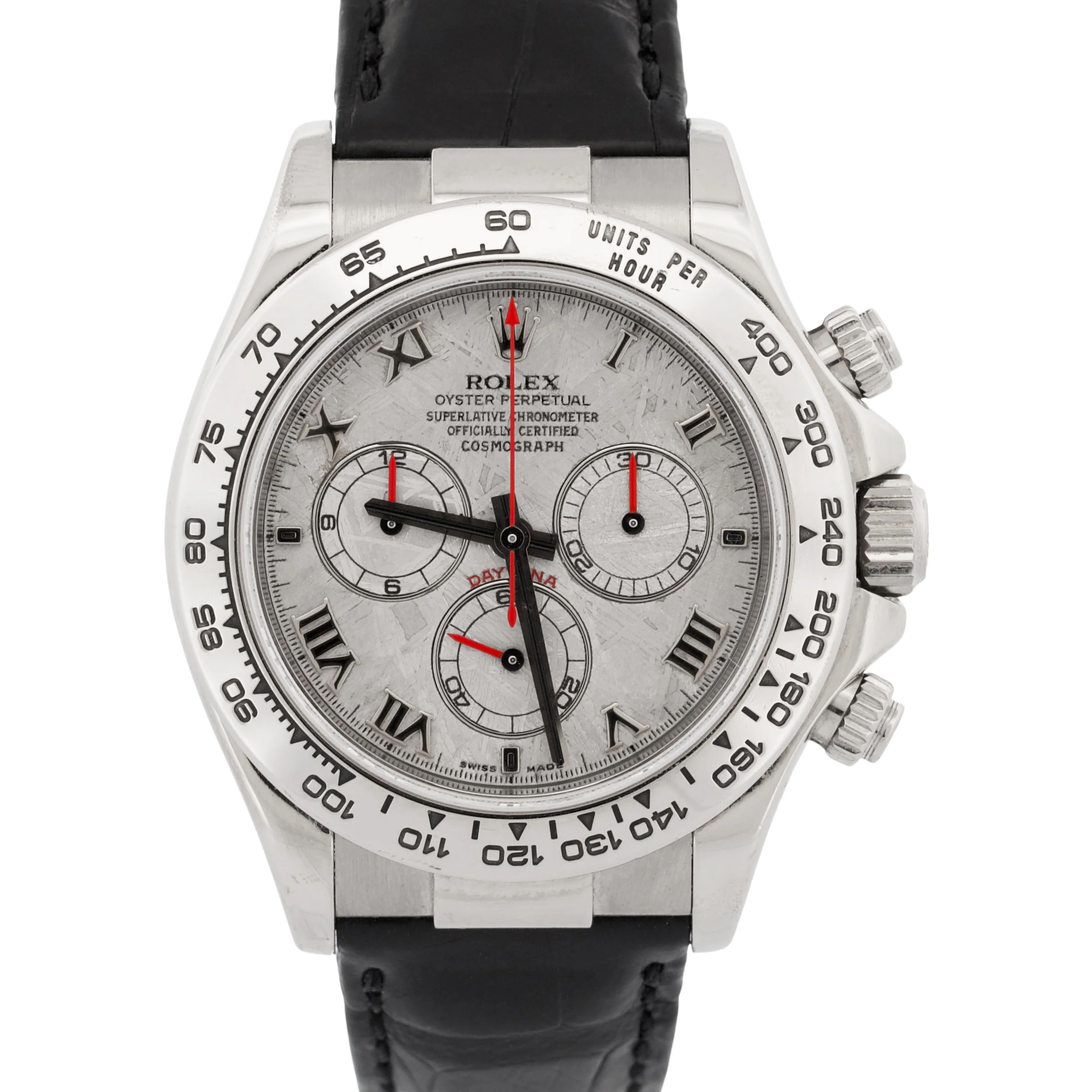 Rolex Daytona Cosmograph METEORITE 18K White Gold Leather 40mm Watch 116519