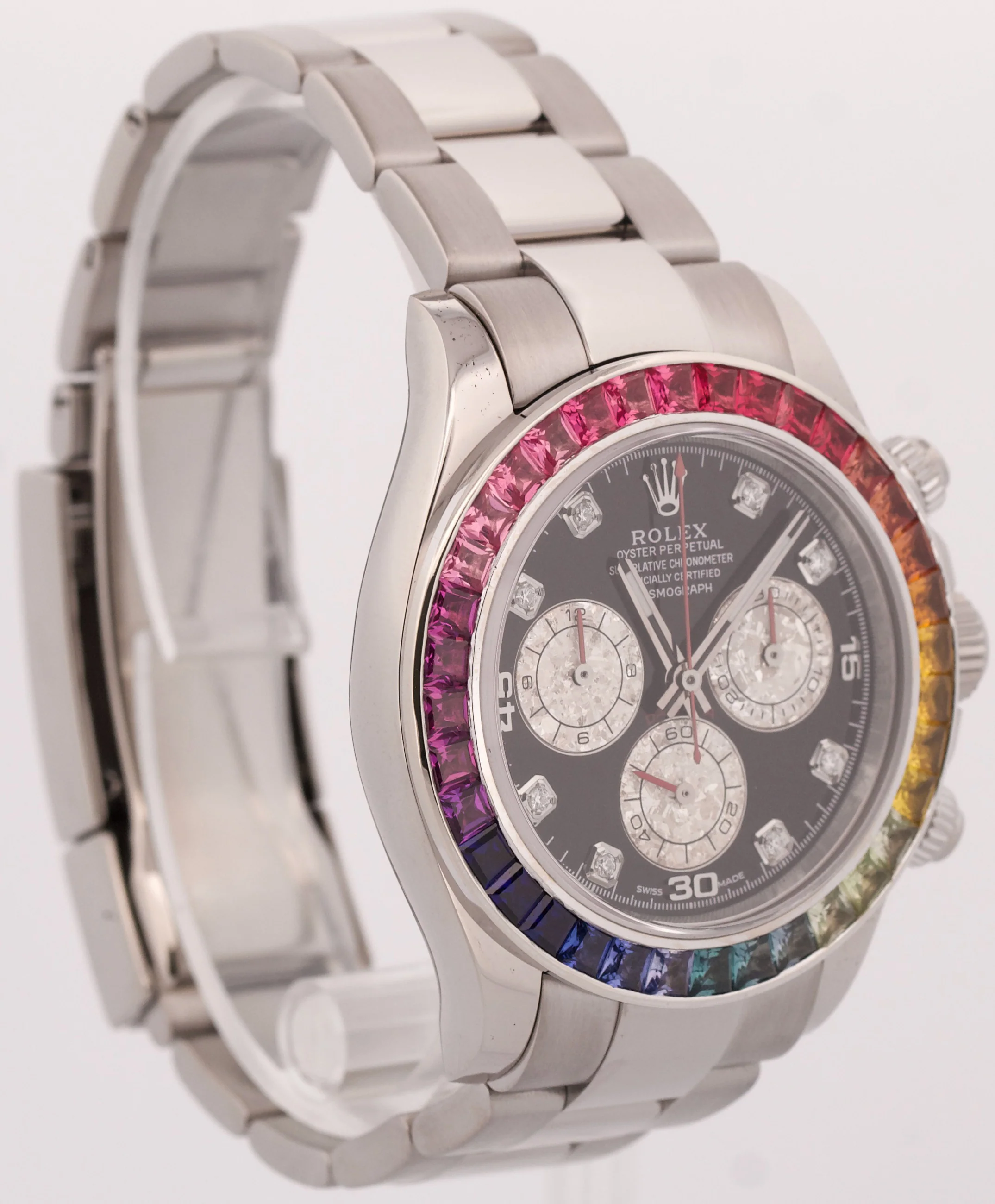 Rolex Daytona Cosmograph RAINBOW DIAMOND 18K White Gold Chronograph 116509 BOX - Image 4
