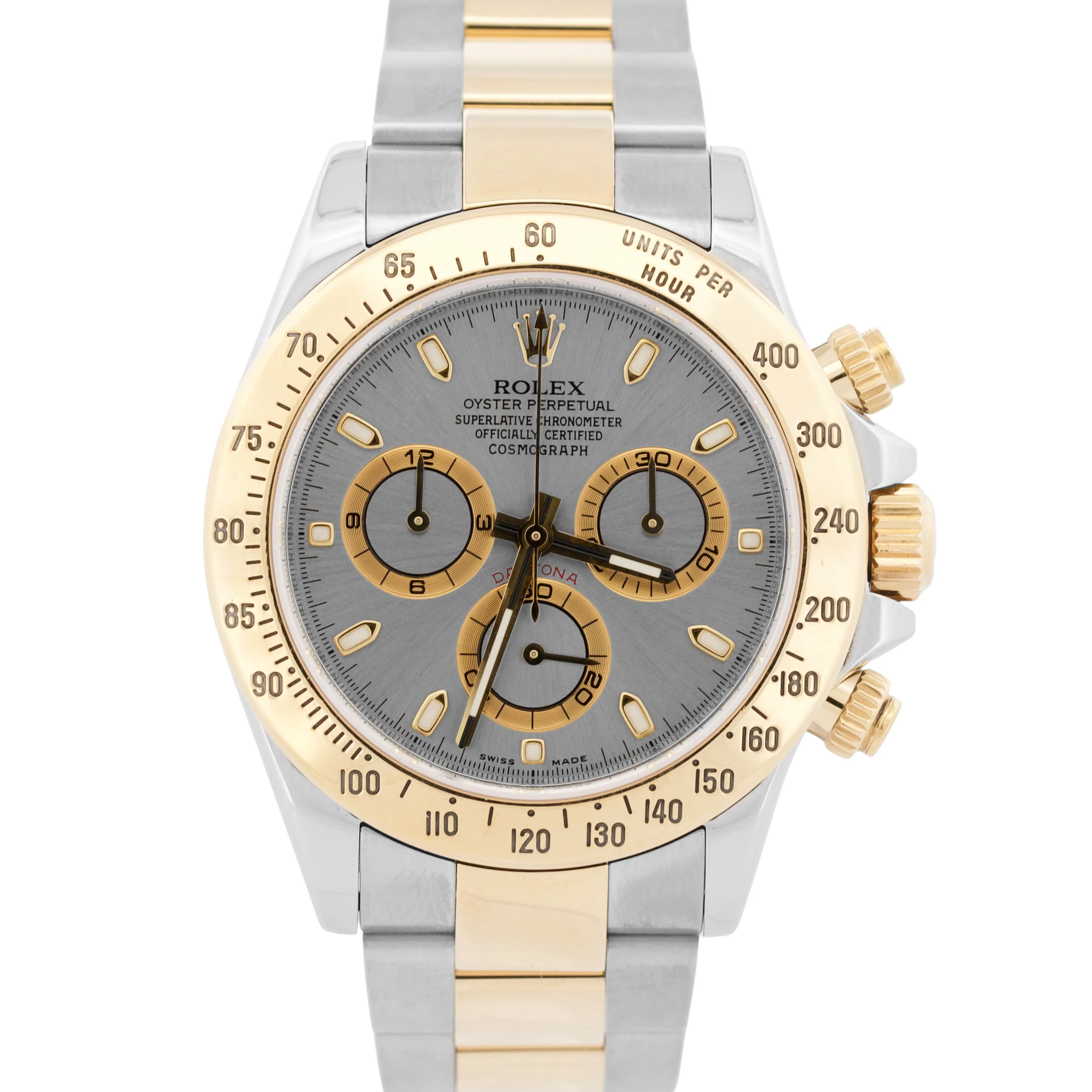 Rolex Daytona Cosmograph SLATE Gray 18K Gold RANDOM SERIAL Steel Watch 116523