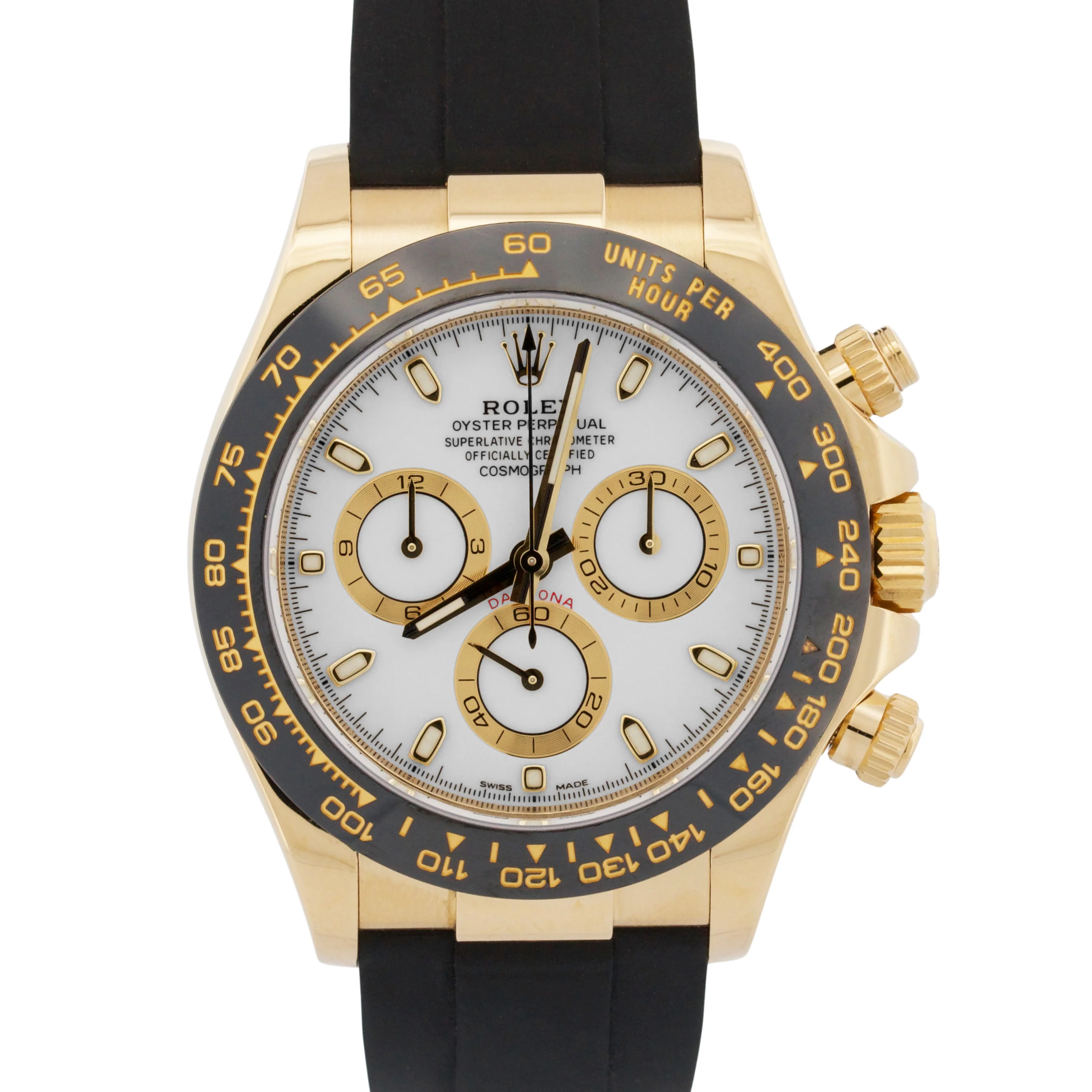Rolex Daytona Cosmograph WHITE 18K Yellow Gold Oysterflex 116518 LN Watch BOX