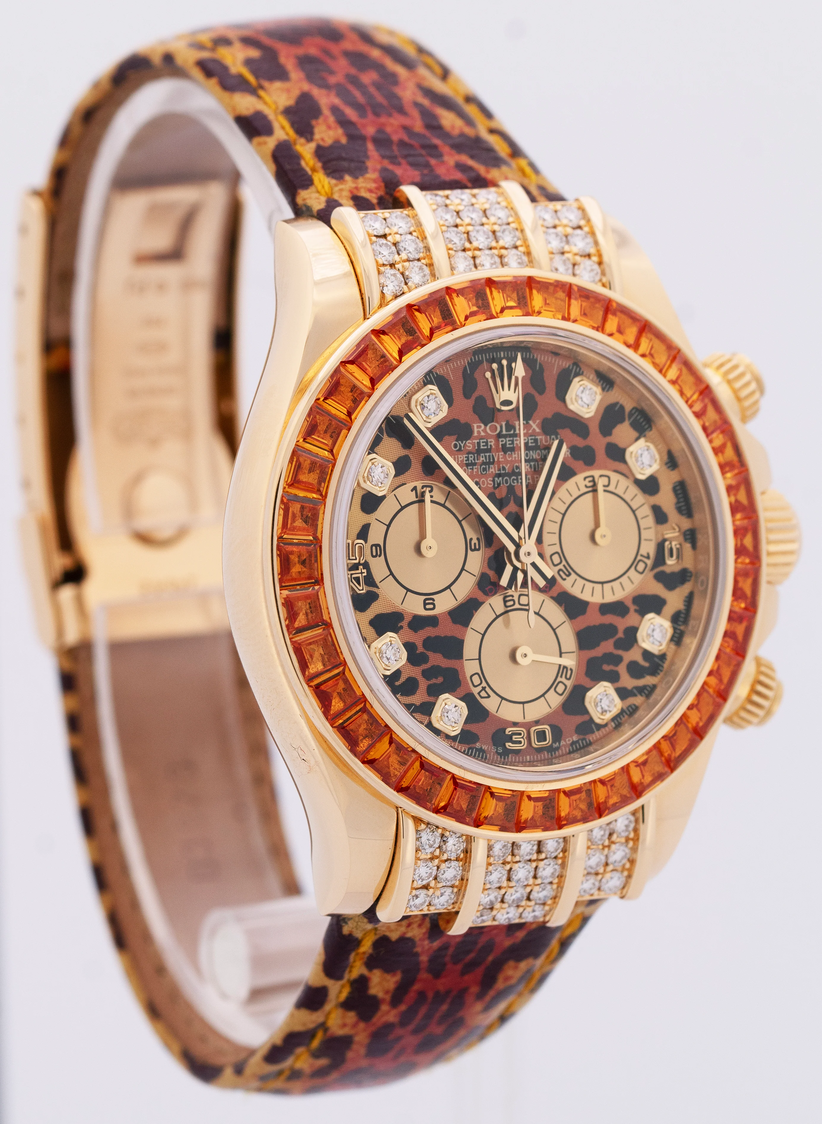 Rolex Daytona Yellow Gold FACTORY ORANGE SAPPHIRE DIAMOND Watch 116598 SACO B+P - Image 4