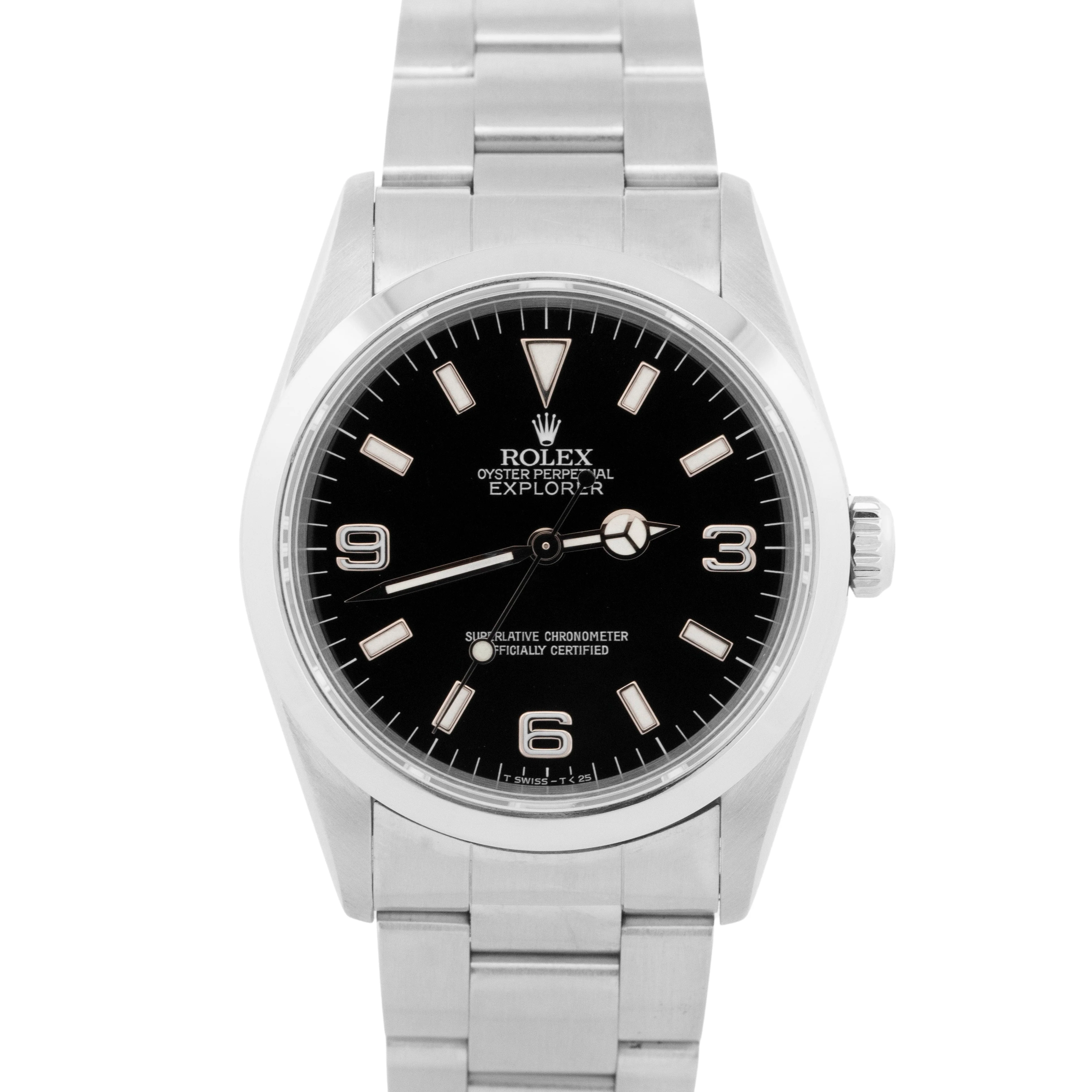 Rolex Explorer I 36mm Black Stainless Steel Oyster NO-HOLES 3-6-9 Watch 14270