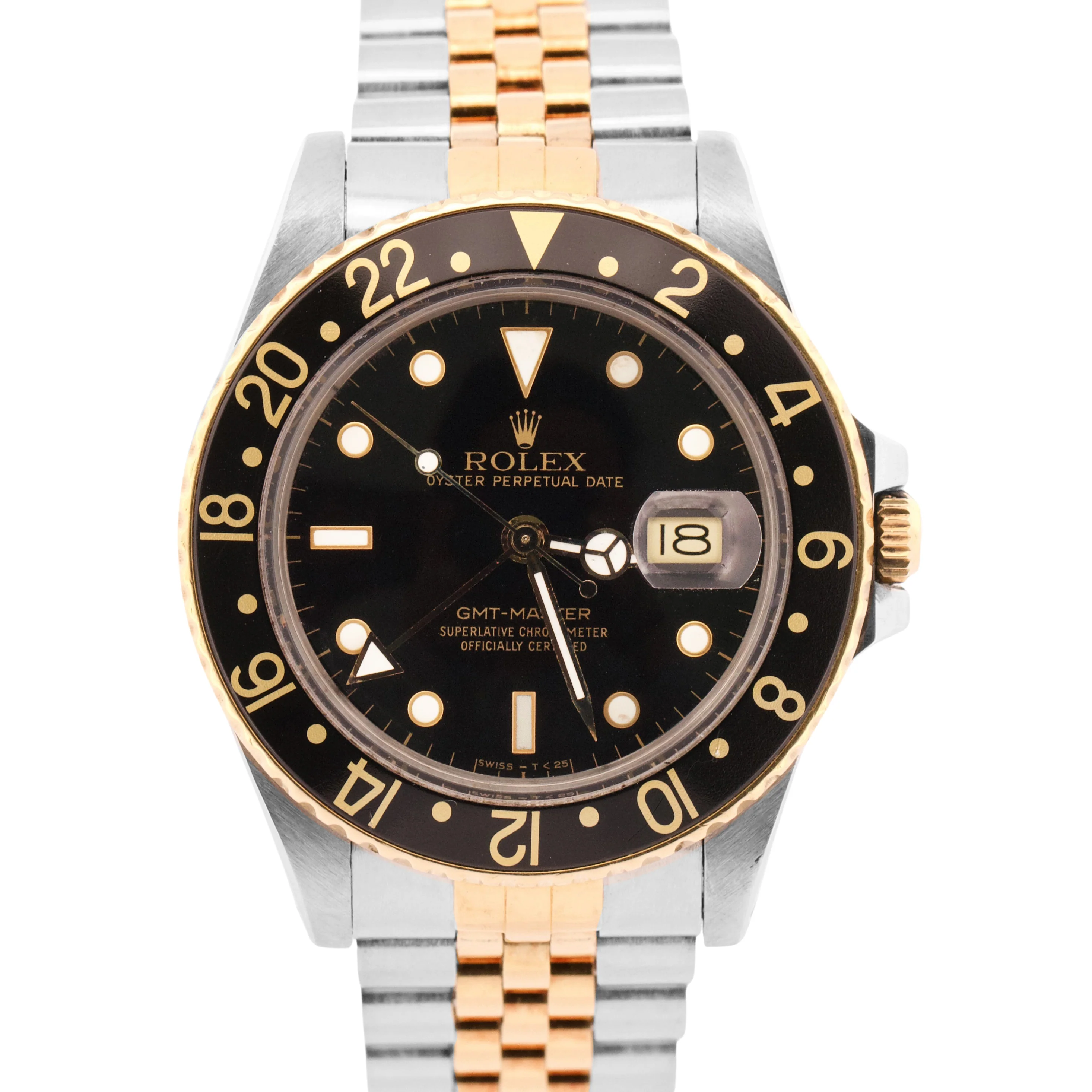 Rolex GMT-Master Black 40mm Two Tone 18K Yellow Gold JUBILEE Date Watch 16753