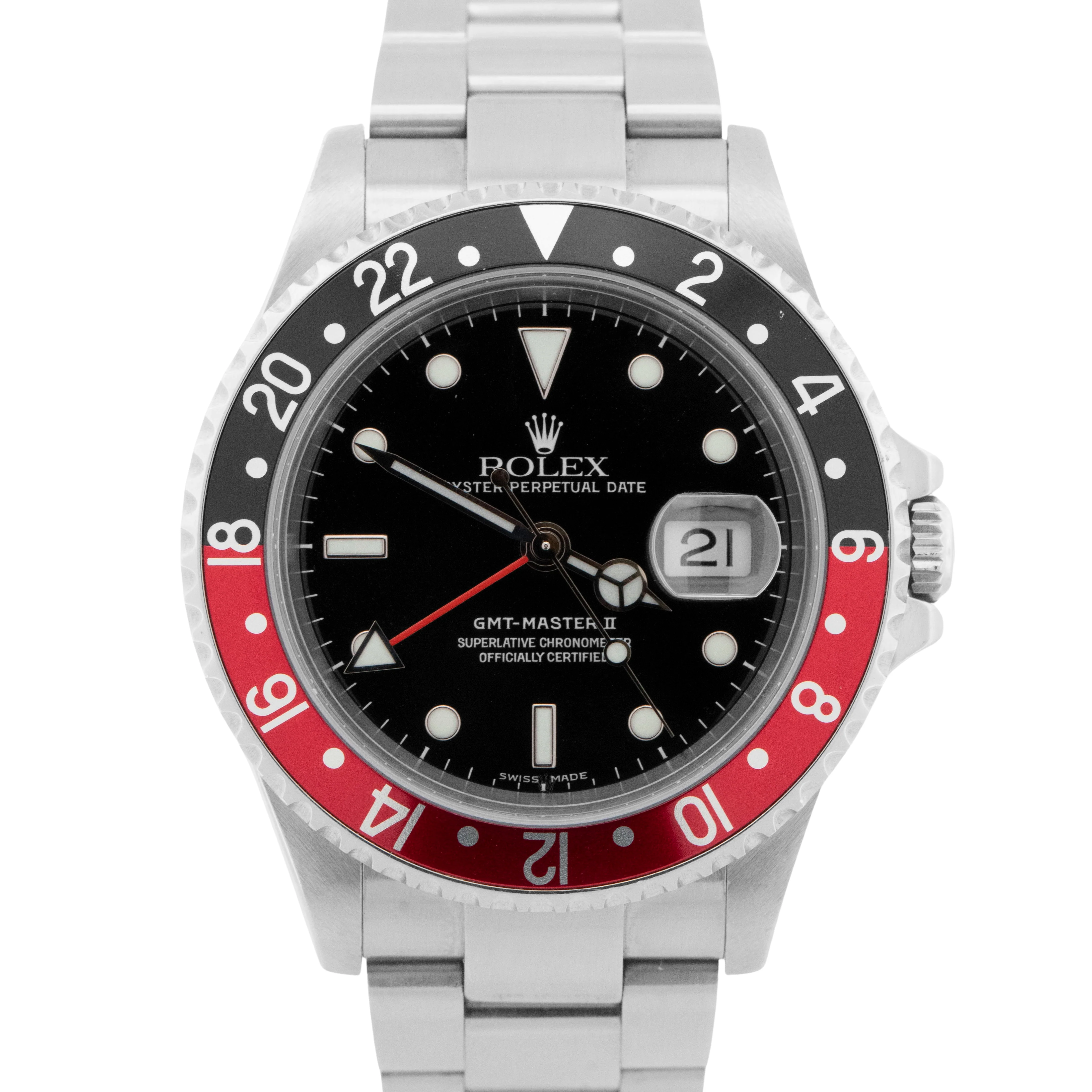 Rolex GMT-Master II 40mm COKE Red Black NO-HOLES Stainless Oyster Watch 16710