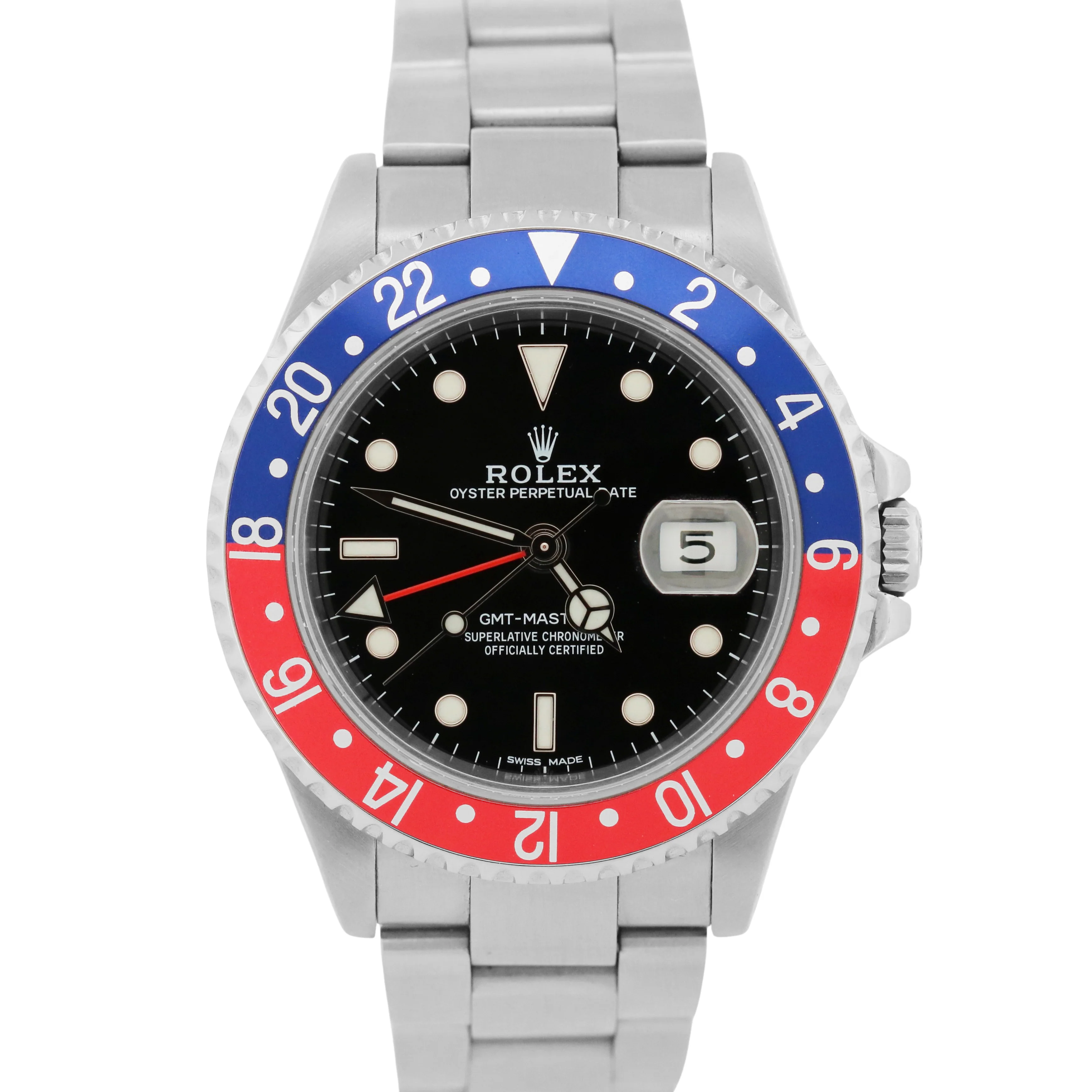 Rolex GMT-Master II PEPSI Blue Red Stainless Steel Oyster Black Date 16710 Watch