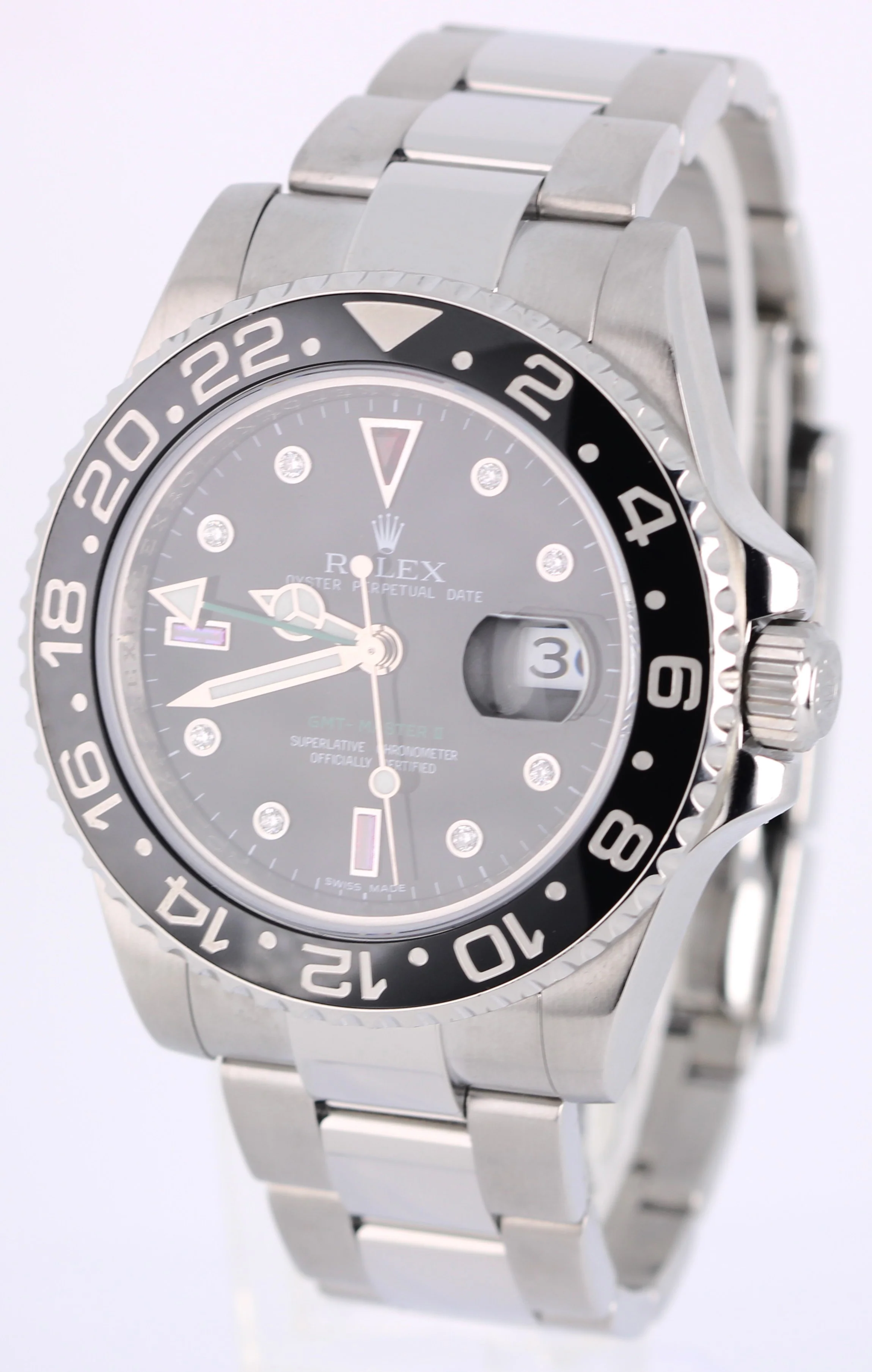 Rolex GMT-Master II Stainless Steel Black DIAMOND RUBY 40mm 116710 Watch - Image 3