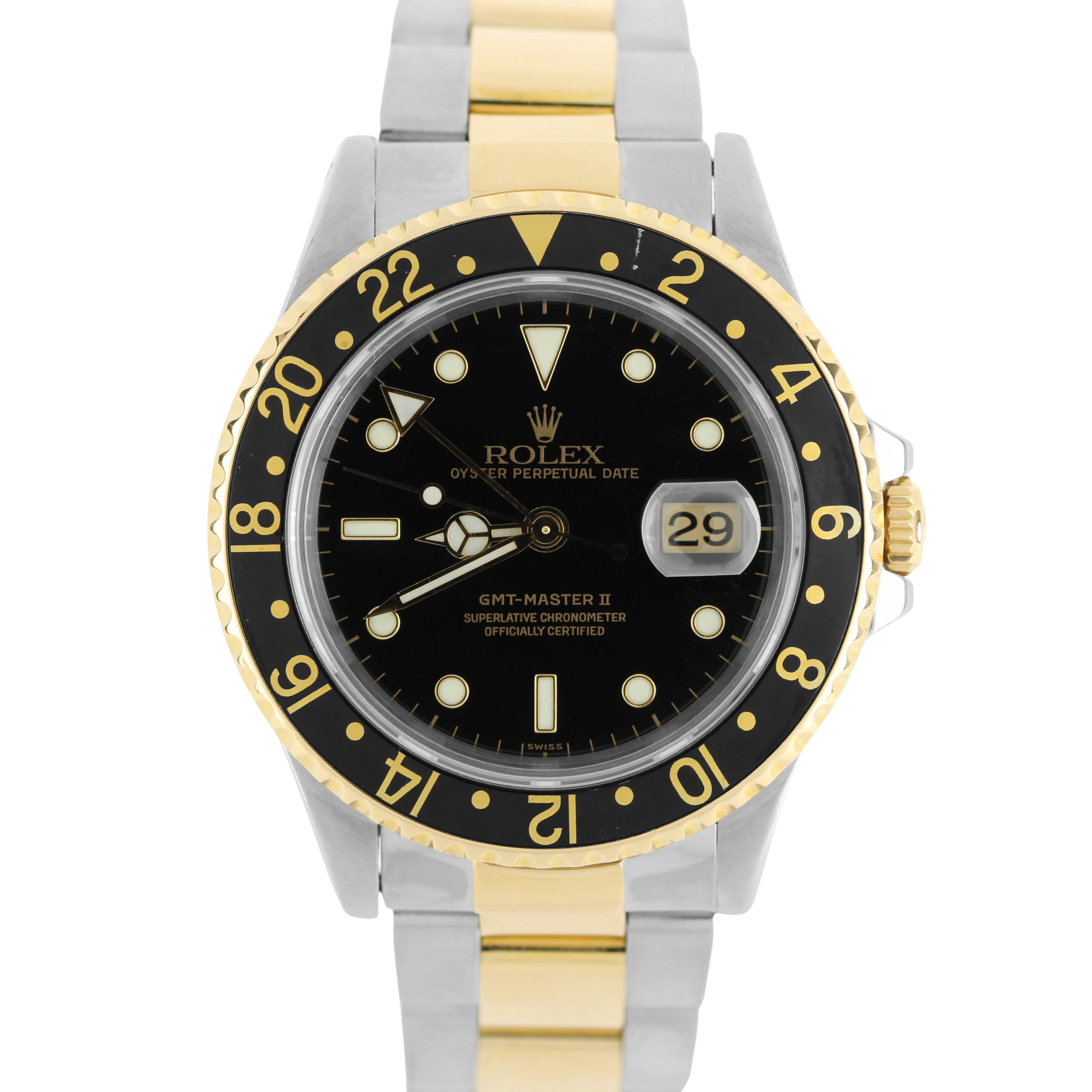 Rolex GMT-Master II Two-Tone 18K Yellow Gold Steel Black 40mm 16713 Watch