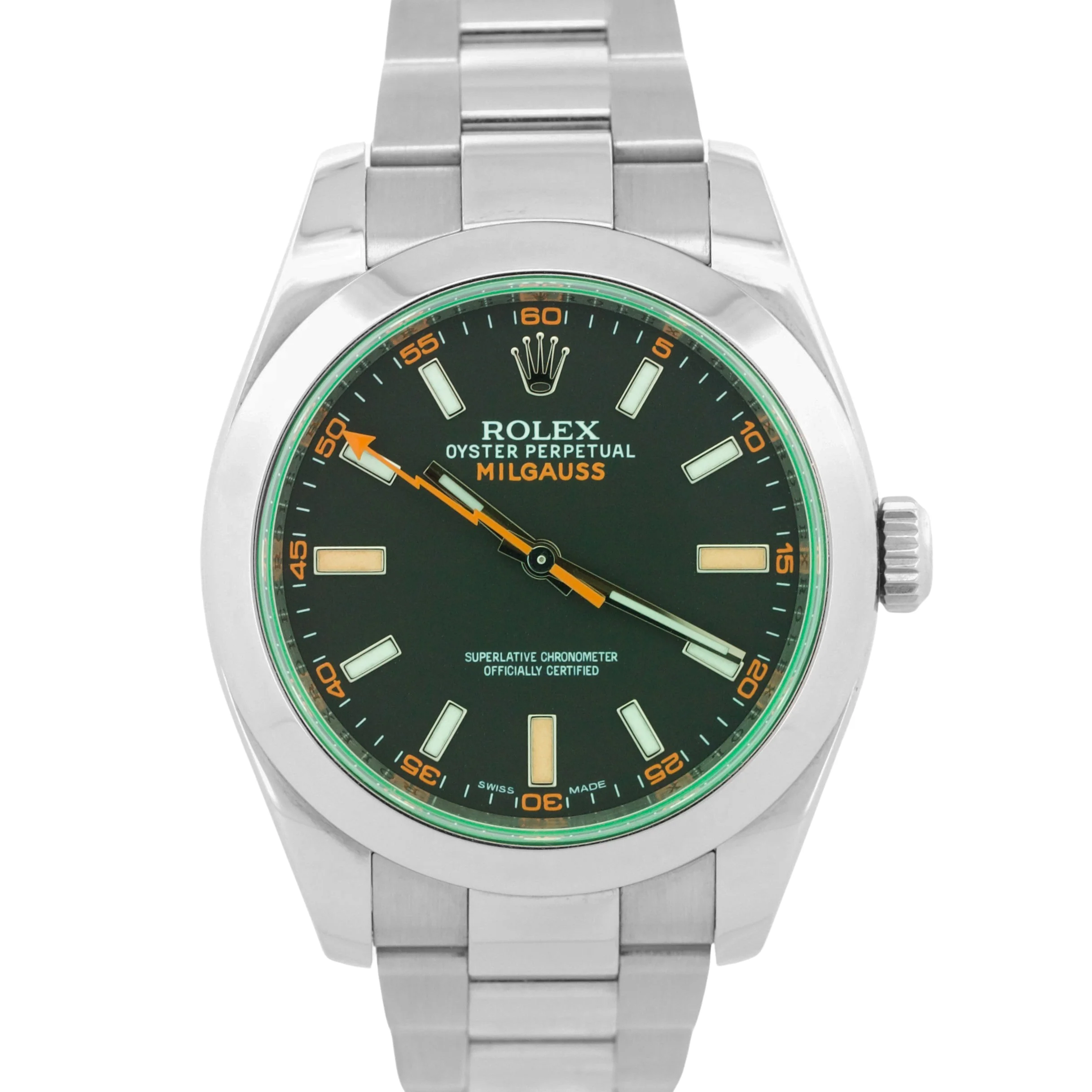 Rolex Milgauss BLACK Orange Stainless Steel 40mm Smooth Oyster 116400 GV BOX