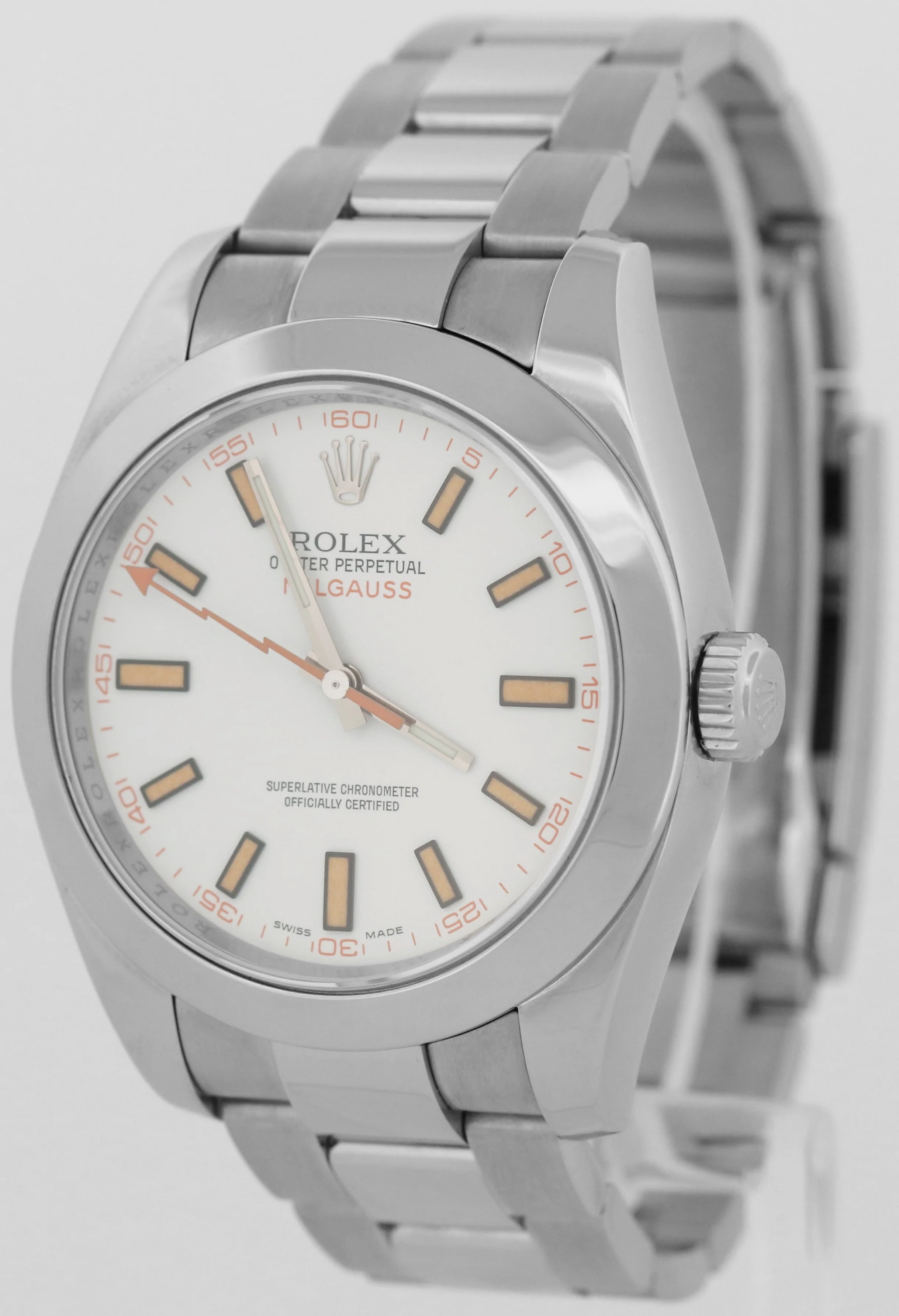 Rolex Milgauss WHITE Orange Stainless Steel 40mm 116400 Oyster Automatic Watch - Image 3
