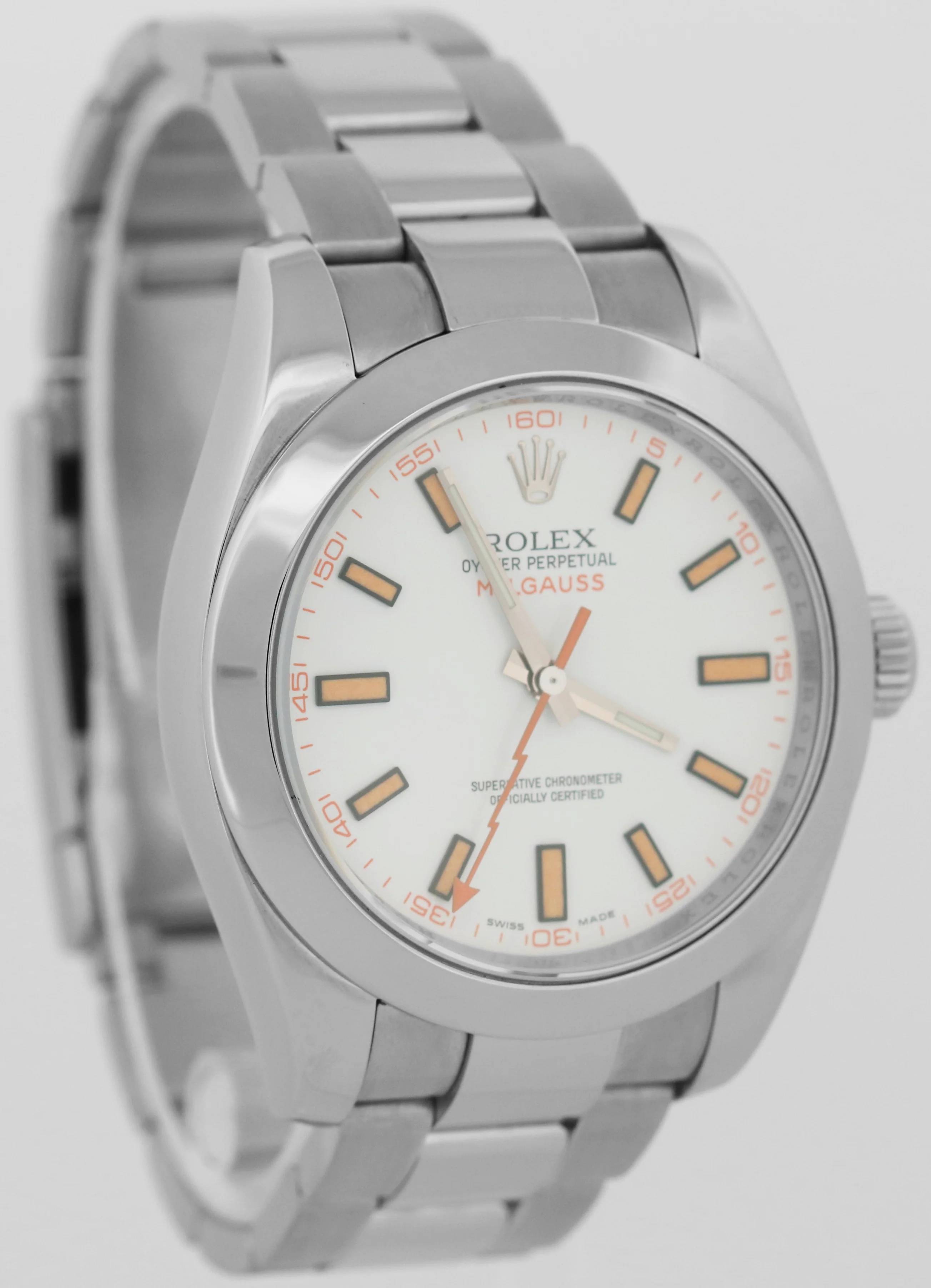Rolex Milgauss WHITE Orange Stainless Steel 40mm 116400 Oyster Automatic Watch - Image 4