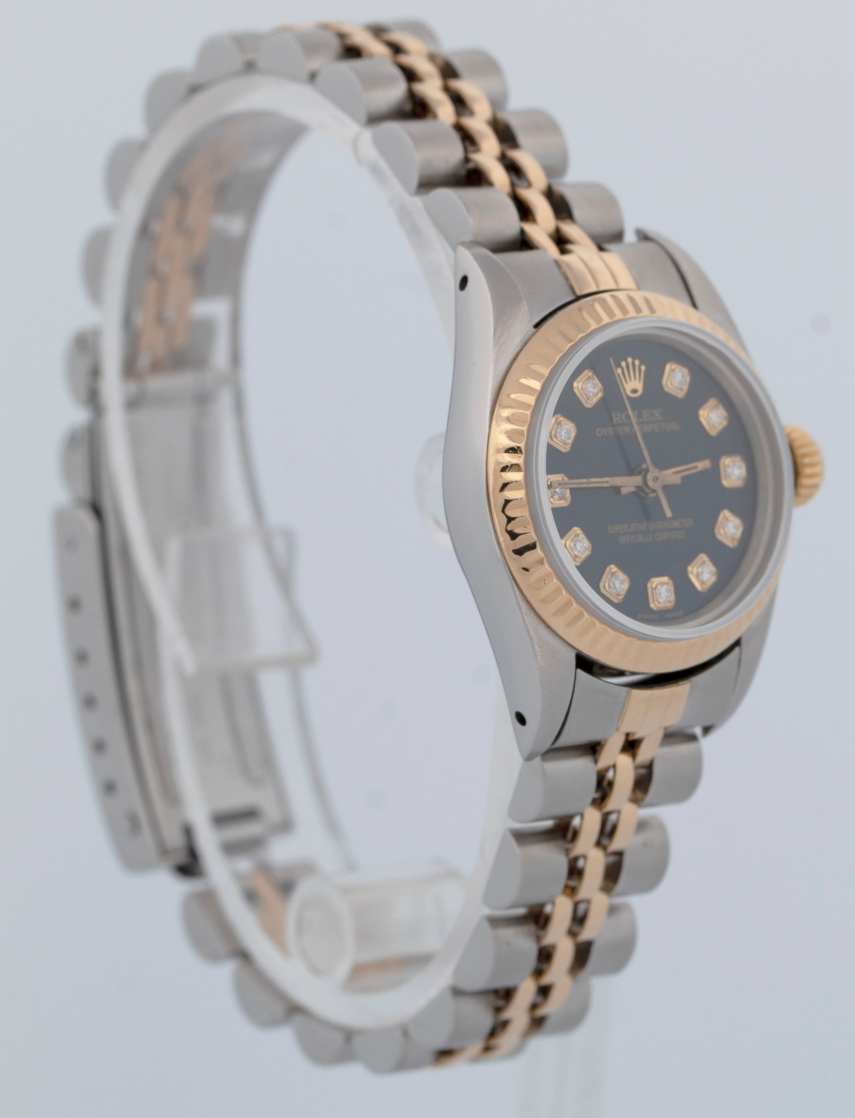 Rolex Oyster Perpetual 24mm BLUE DIAMOND Two-Tone 18K Gold Jubilee Watch 67193 - Image 4
