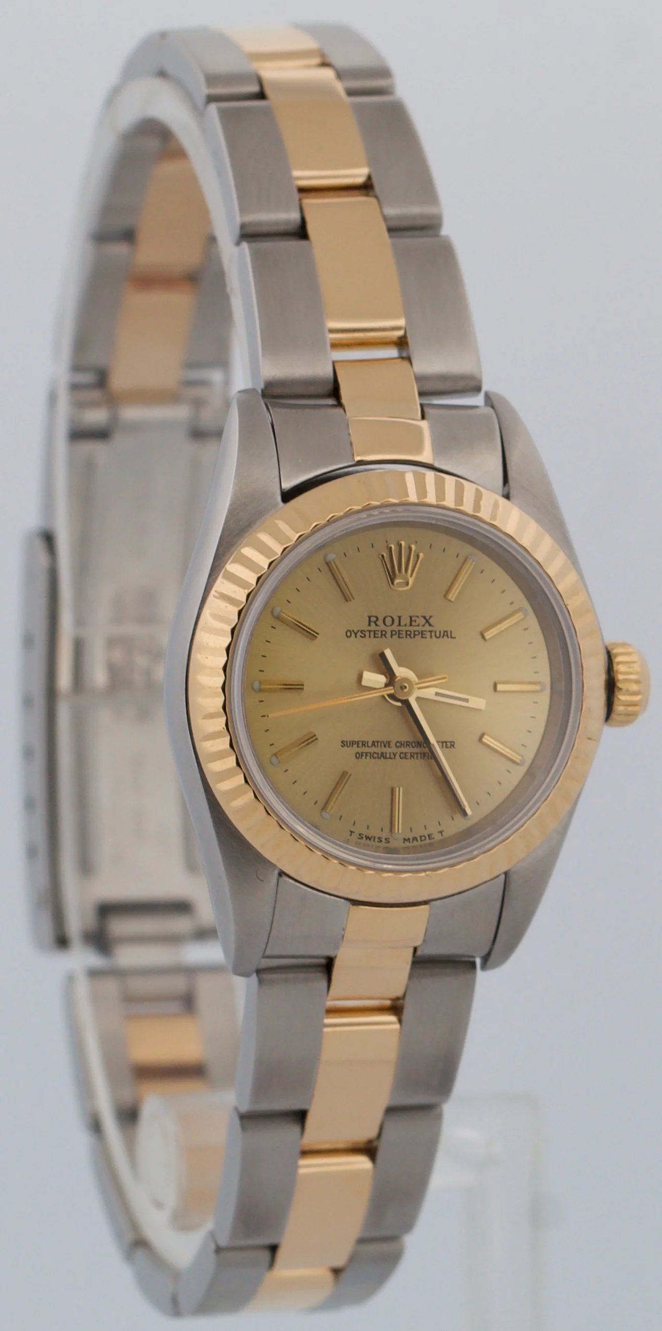 Rolex Oyster Perpetual 24mm CHAMPAGNE 18K Yellow Gold OYSTER Steel 76193 BOX - Image 4