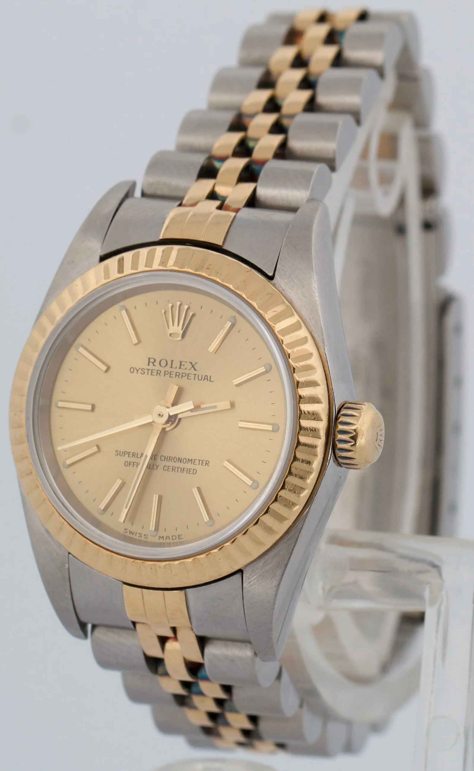 Rolex Oyster Perpetual 24mm CHAMPAGNE 18K Yellow Gold Steel JUBILEE 76193 Watch - Image 3