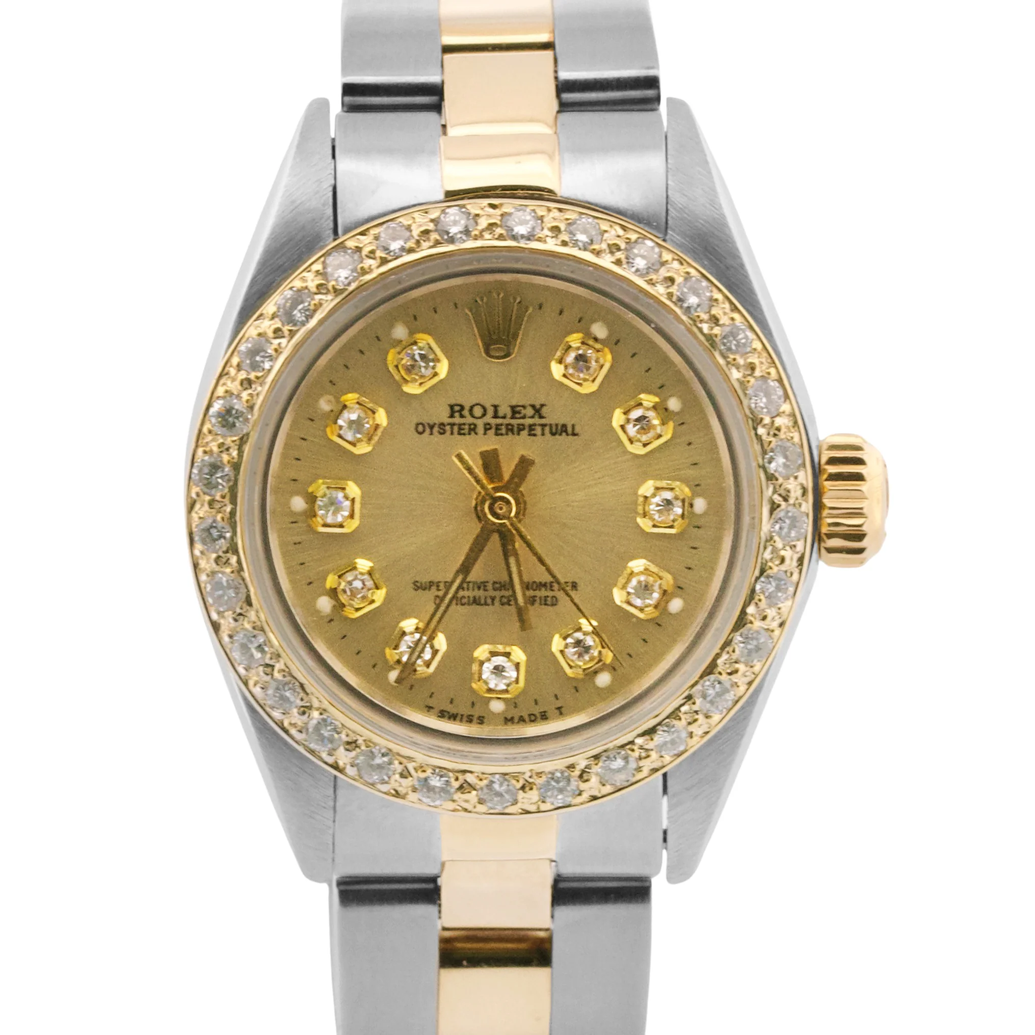 Rolex Oyster Perpetual 24mm CHAMPAGNE DIAMOND 18K Gold Stainless Watch 6719 BOX