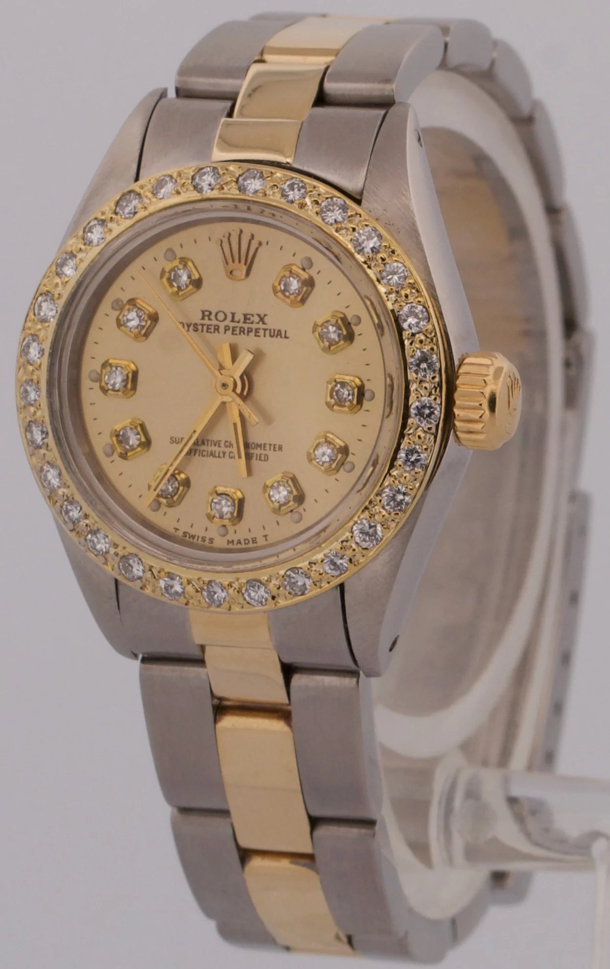 Rolex Oyster Perpetual 24mm CHAMPAGNE DIAMOND 18K Gold Stainless Watch 6719 BOX - Image 3