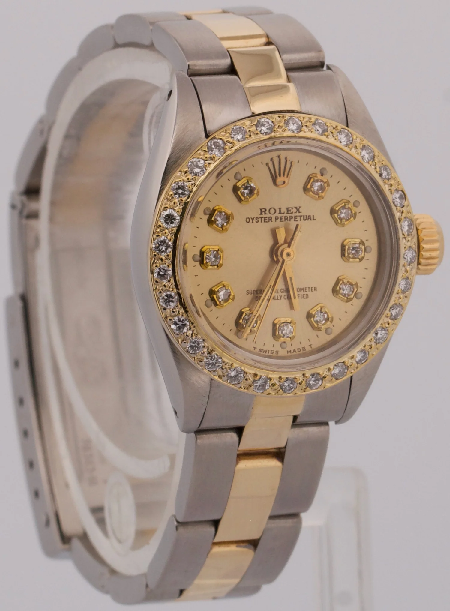 Rolex Oyster Perpetual 24mm CHAMPAGNE DIAMOND 18K Gold Stainless Watch 6719 BOX - Image 4