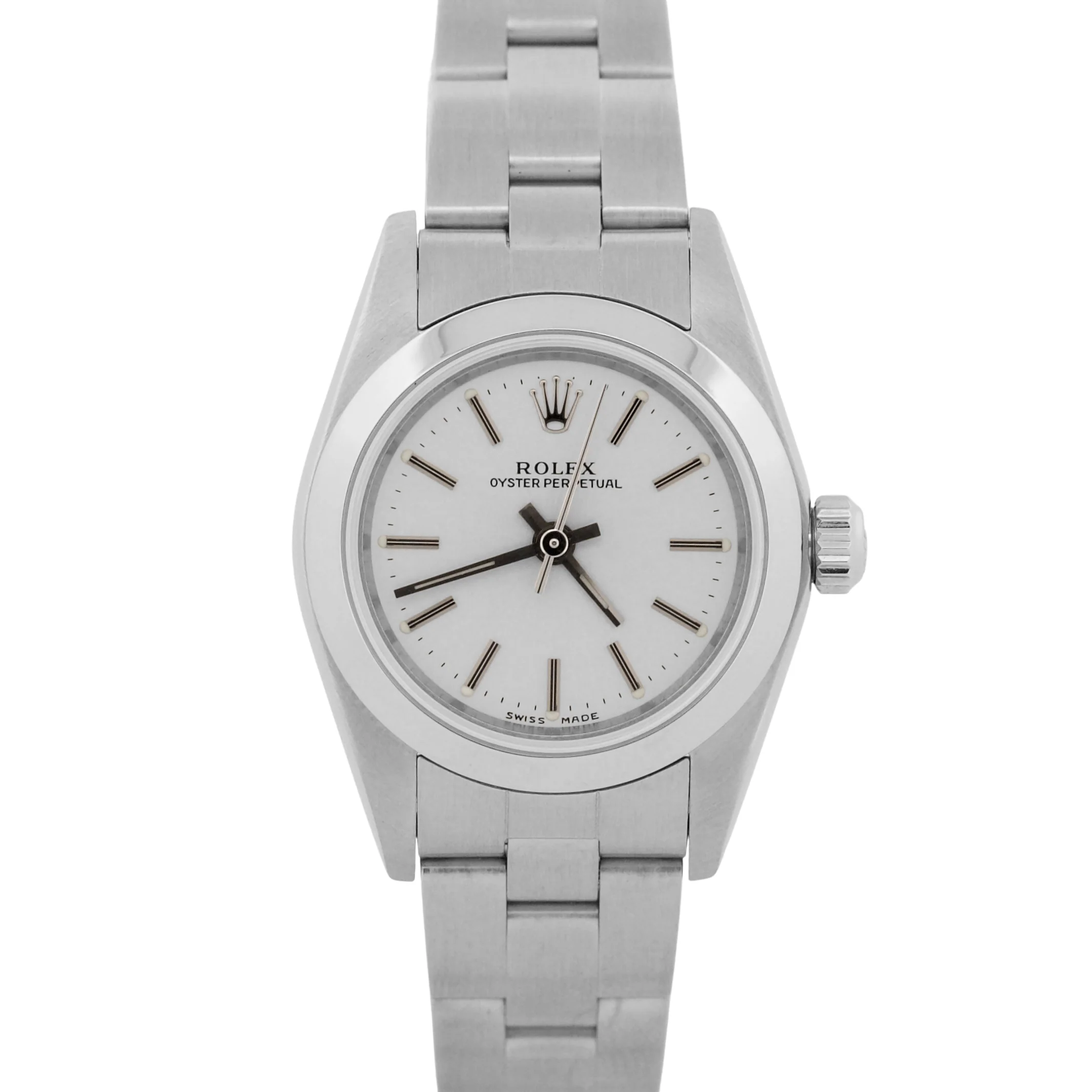 Rolex Oyster Perpetual 24mm SILVER Stainless Steel Oyster NO-HOLES Watch 76080