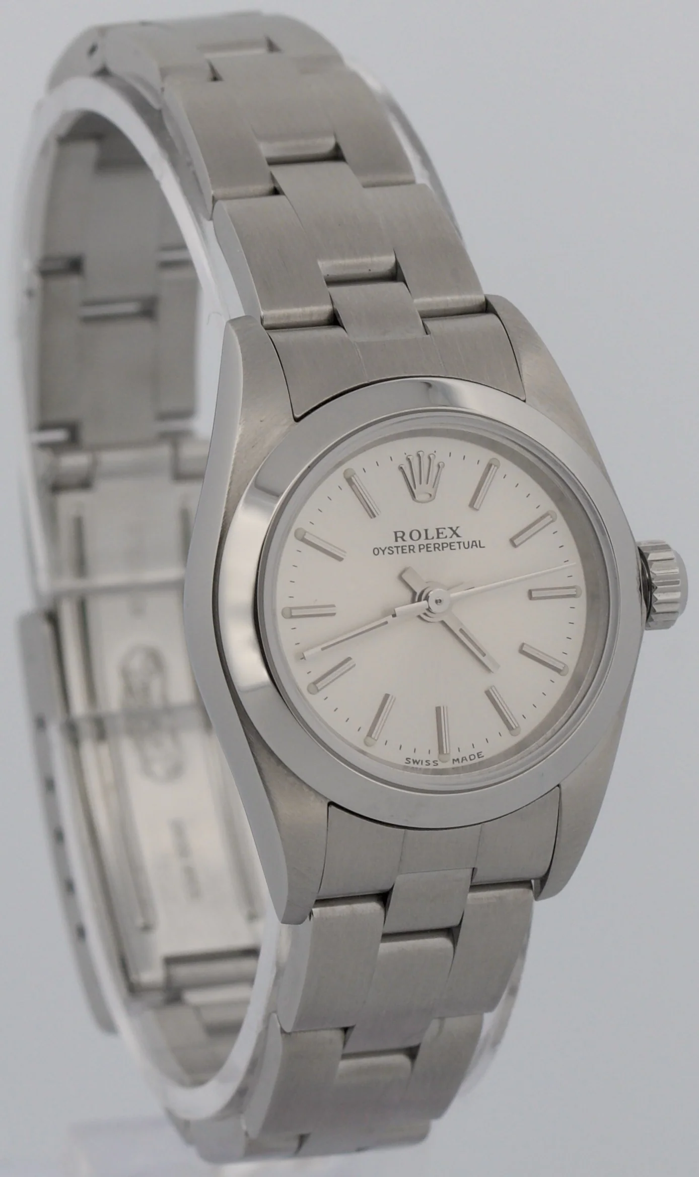 Rolex Oyster Perpetual 24mm SILVER Stainless Steel Oyster NO-HOLES Watch 76080 - Image 3
