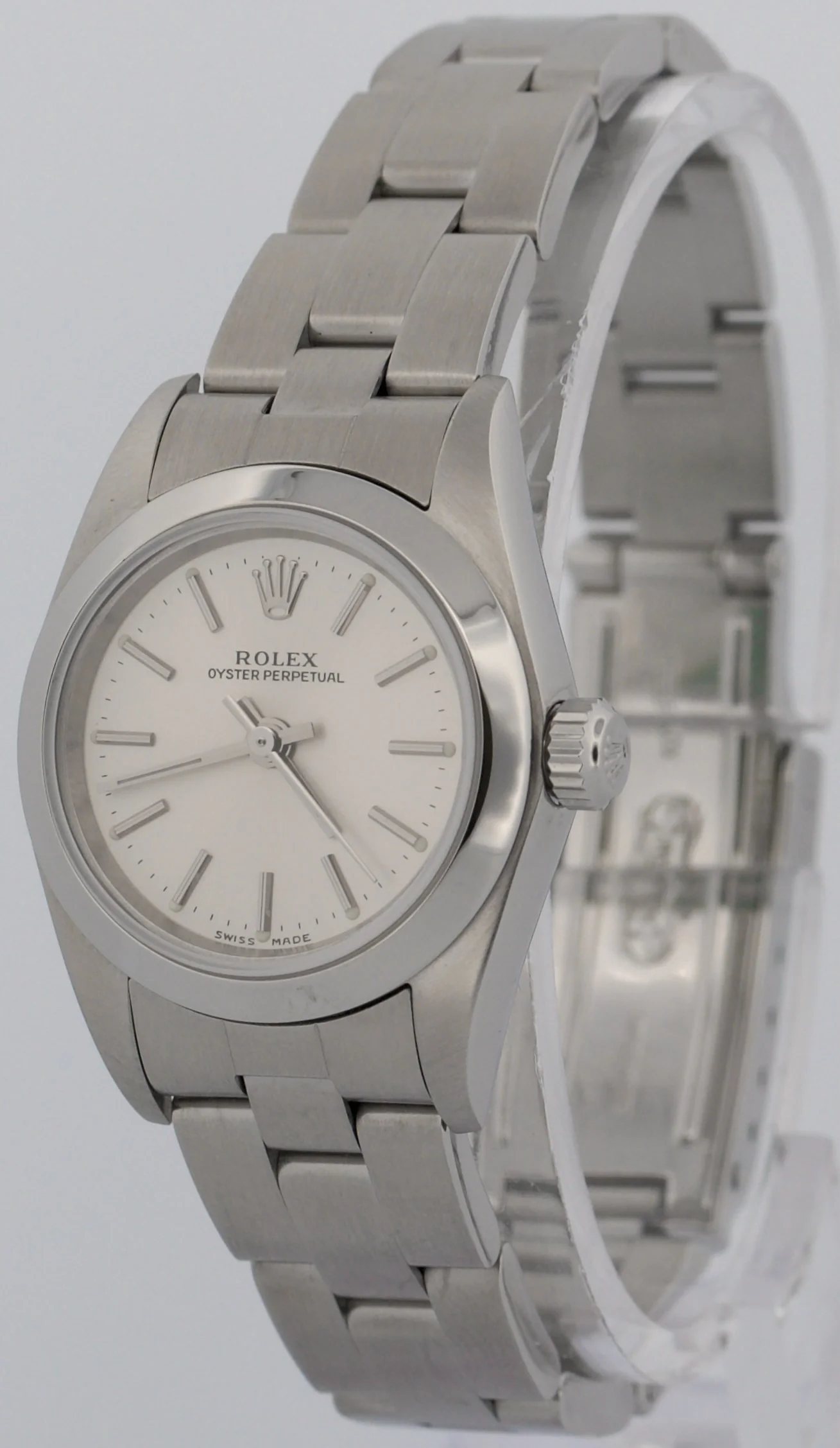 Rolex Oyster Perpetual 24mm SILVER Stainless Steel Oyster NO-HOLES Watch 76080 - Image 4