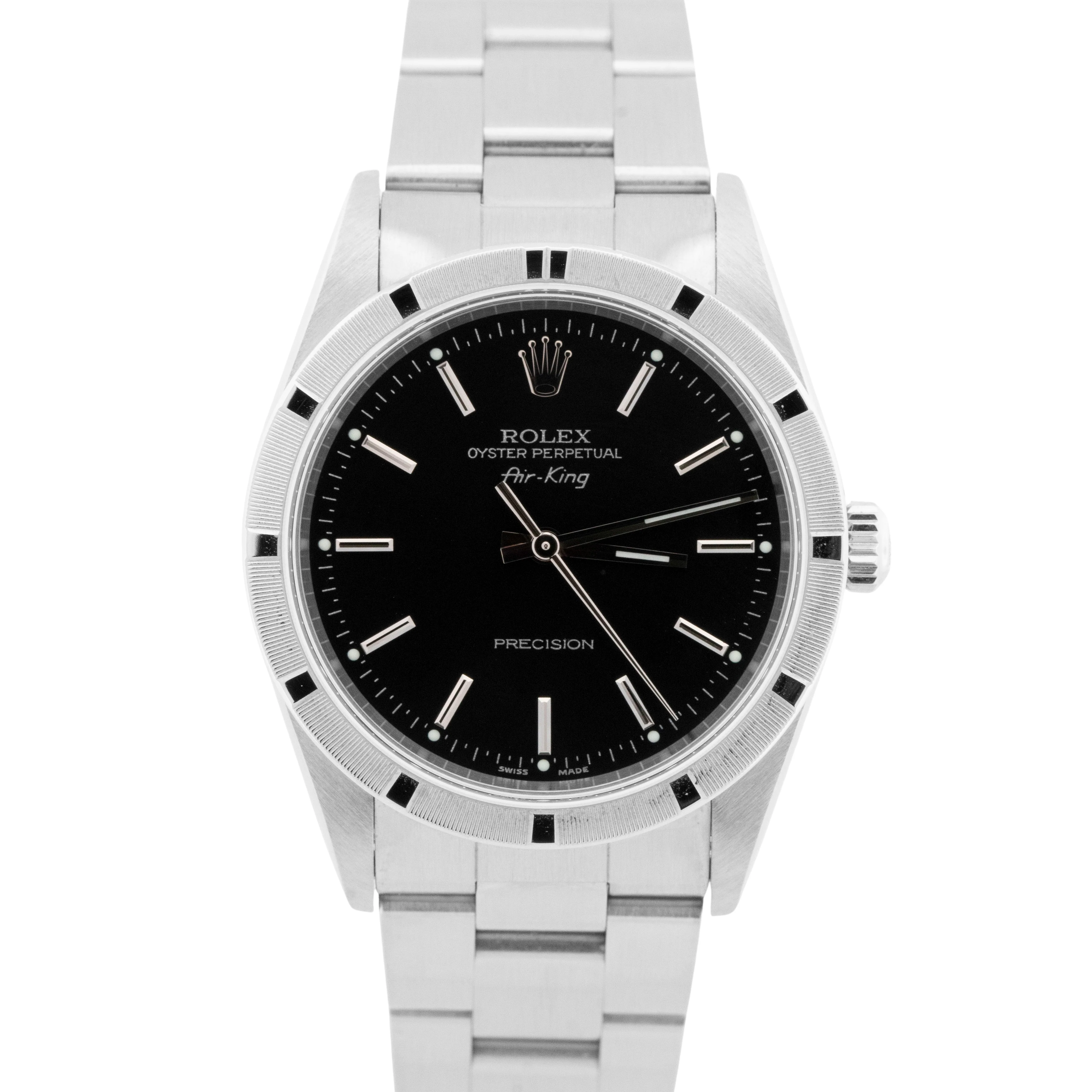 Rolex Oyster Perpetual Air-King Black Stainless Steel NO-HOLES 34mm Watch 14010M