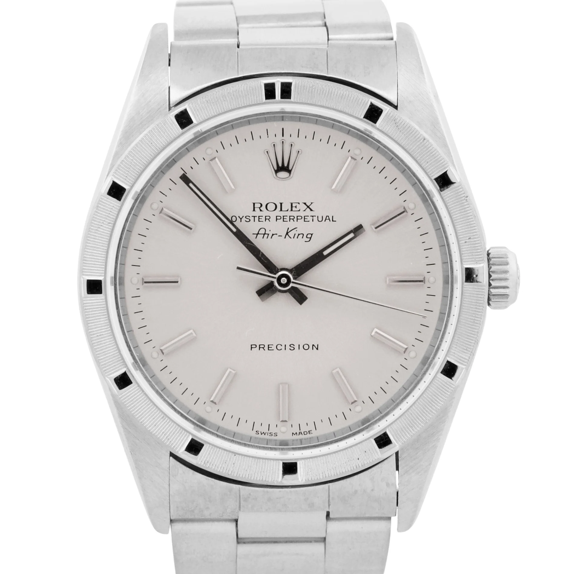 Rolex Oyster Perpetual Air-King SILVER Stainless Steel NO-HOLES 34mm Watch 14010